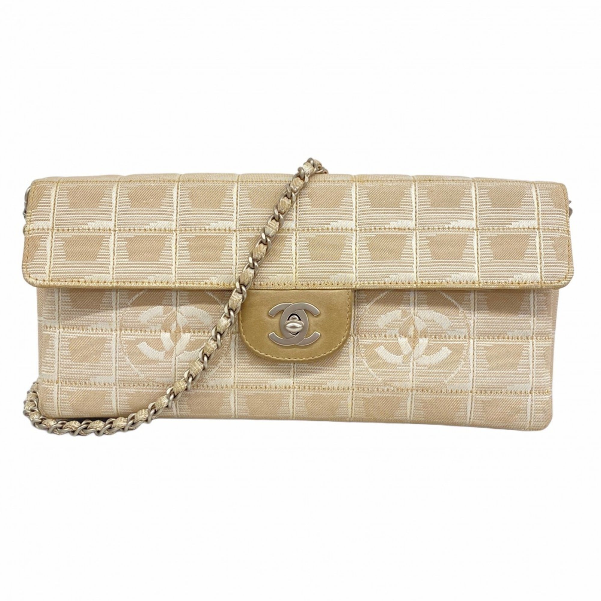 Chanel New Travel Shoulder Bag, Chain Nylon, Beige, Women’s