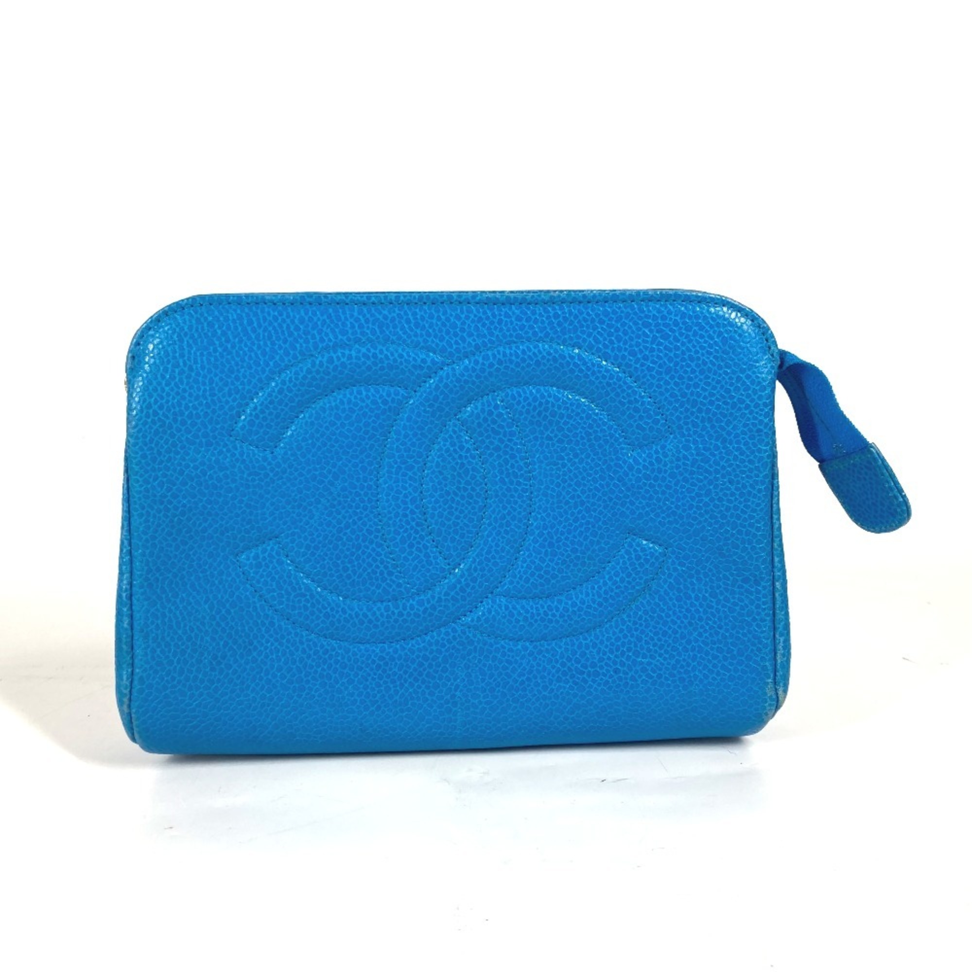 CHANEL Chanel Multi Pouch CC Coco Mark Caviar Skin Women’s Blue