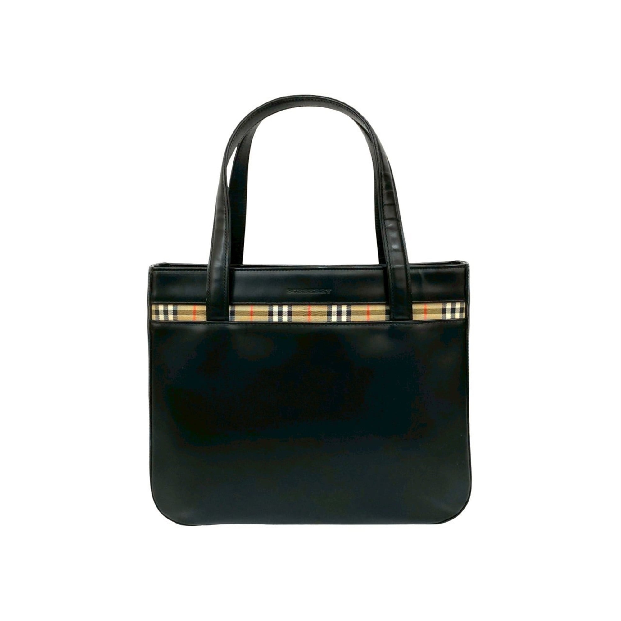 BURBERRY Burberry logo embossed Nova check leather handbag mini tote bag Boston black 21688