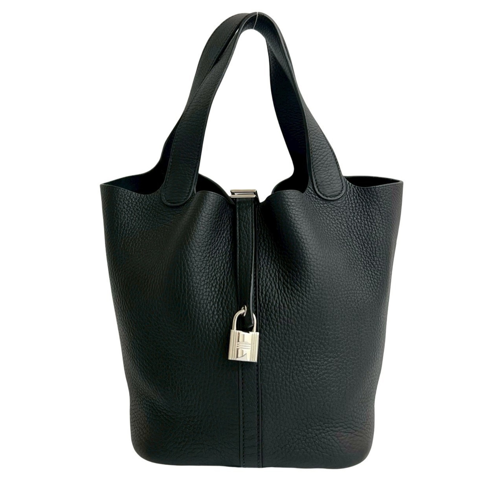 â–¡P engraved HERMES Picotin Lock MM Taurillon Clemence leather handbag in black 71796