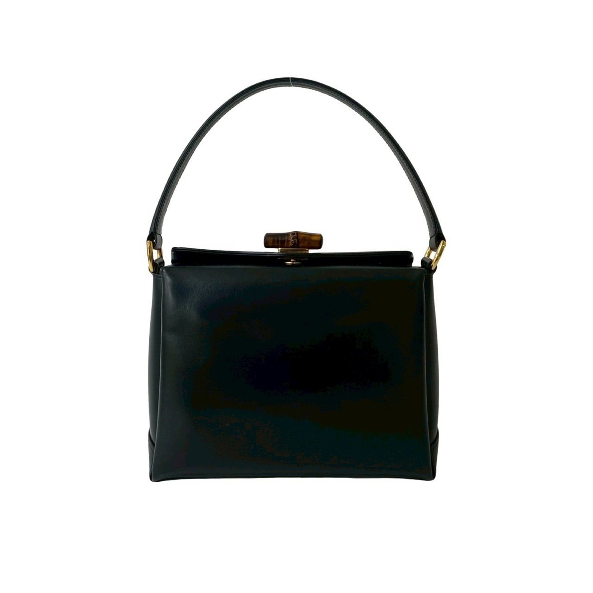 GUCCI Old Gucci Bamboo Turnlock Leather Handbag in Black (27171)
