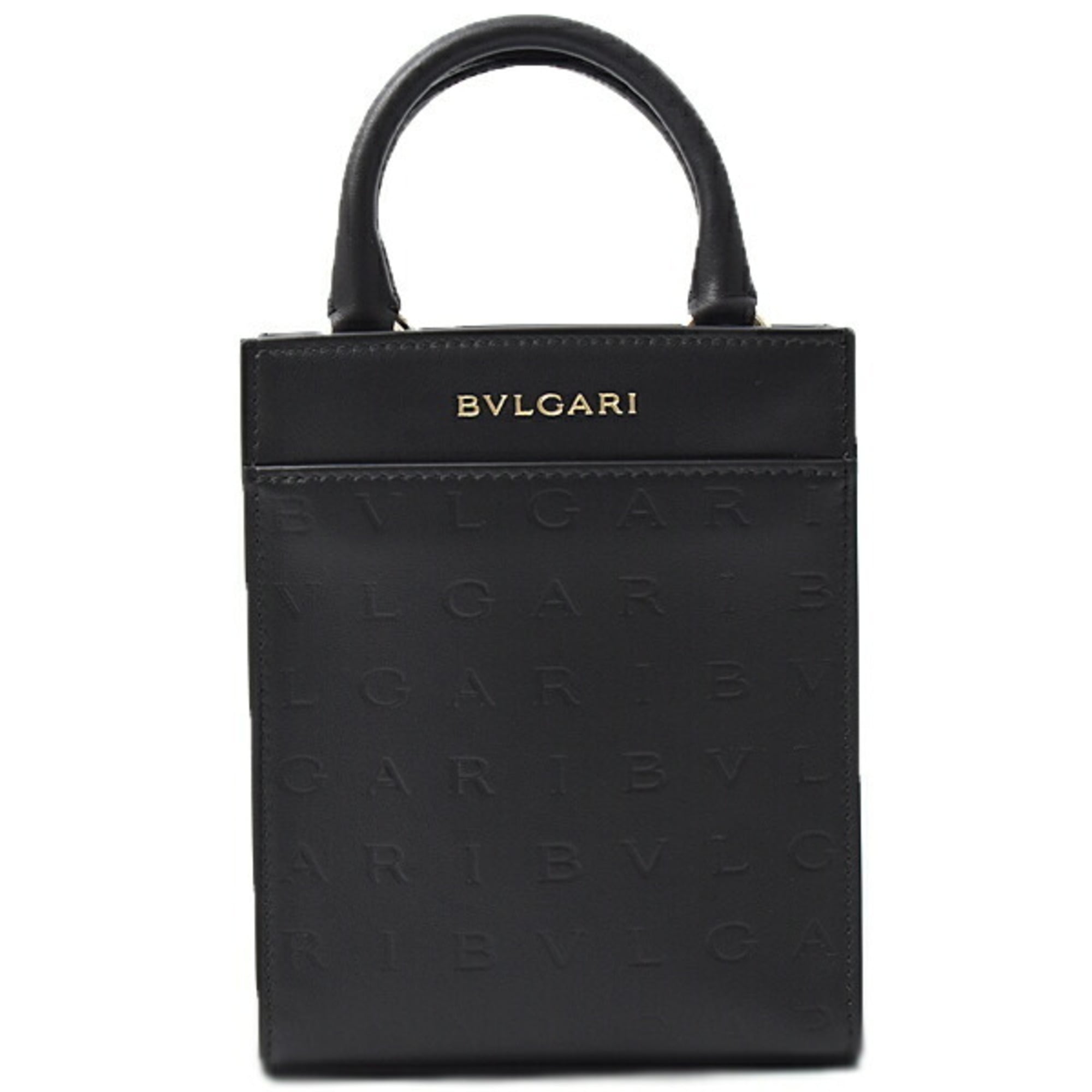 BVLGARI Women’s Infinite Tom Mini Tote Handbag Shoulder Bag Black Leather 292002