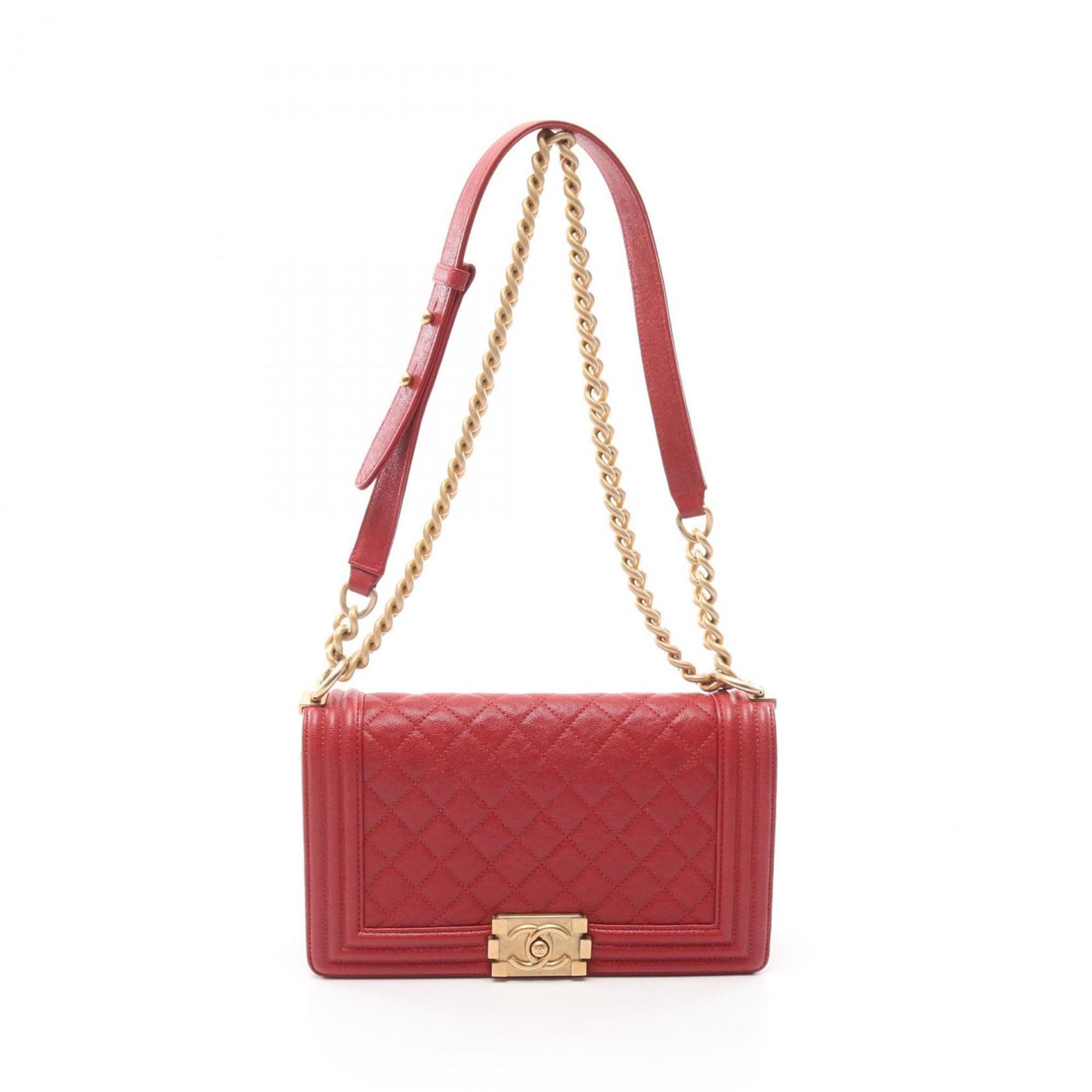CHANEL Boy Chanel Shoulder Bag Leather Grained Calfskin Women’s Red A67086