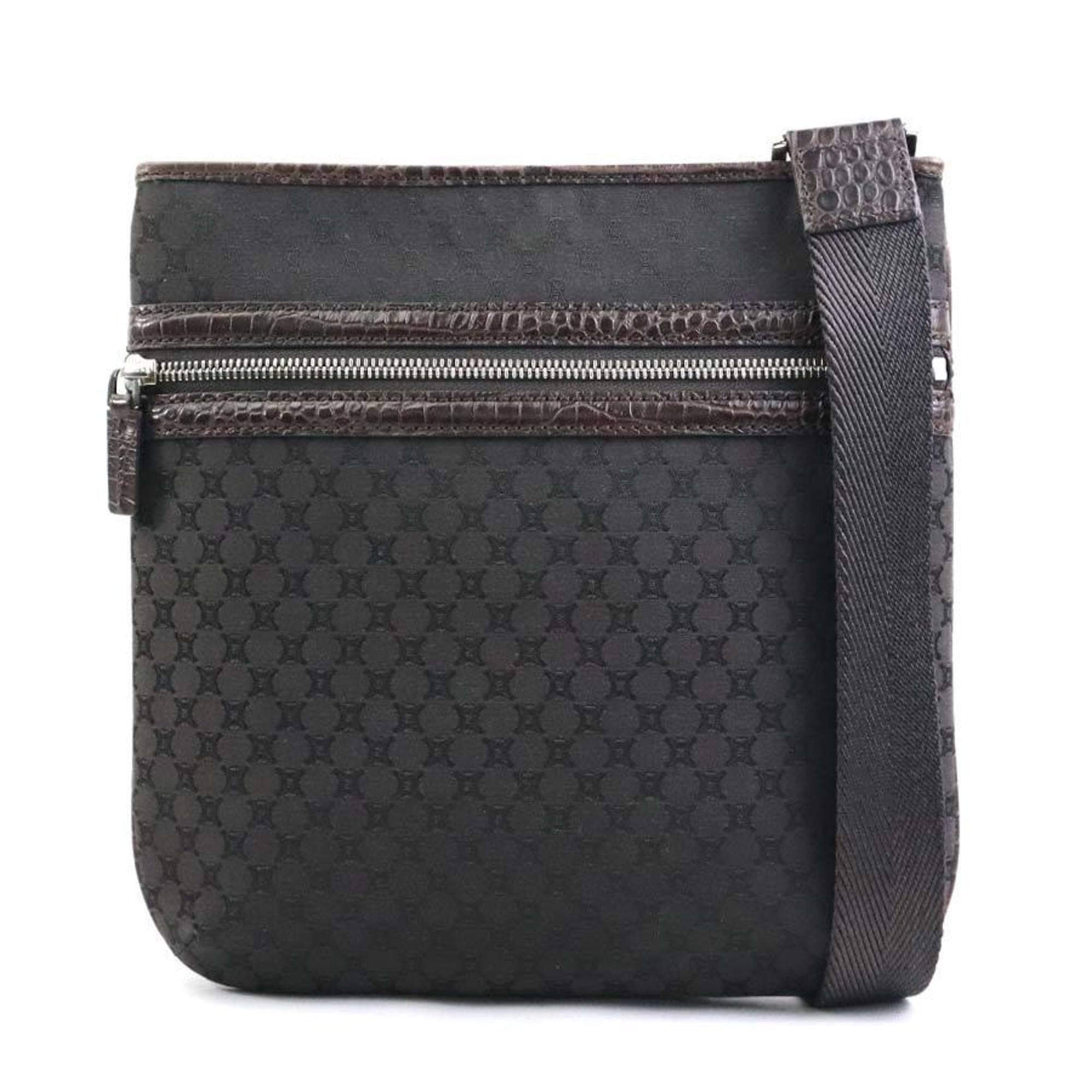 CELINE Shoulder Bag Macadam Canvas Embossed Leather Dark Brown Silver Men’s Women’s e60297k