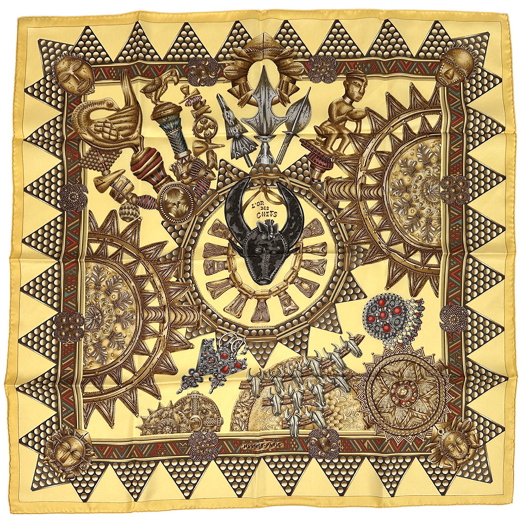 Hermes HermÃ¨s CarrÃ© 90 Scarf “L’OR DES CHEFS” (The Chiefs’ Gold) Women’s Silk Yellow Multicolor