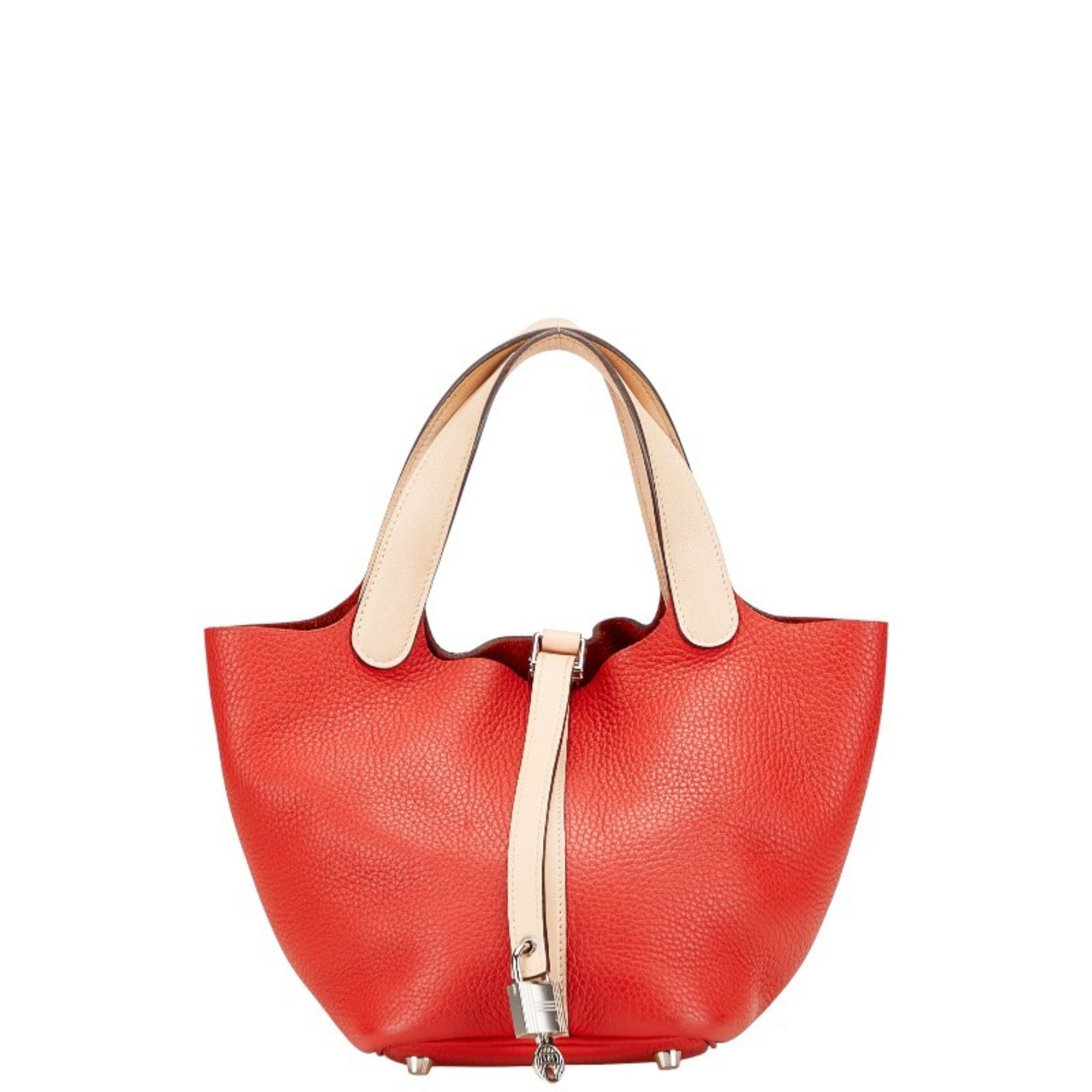 Hermes HermÃ¨s Picotin Lock Touch PM Handbag in Rouge Tomato, Rose Eglantine, Taurillon Clemence, and Swift Leather. Women’s.