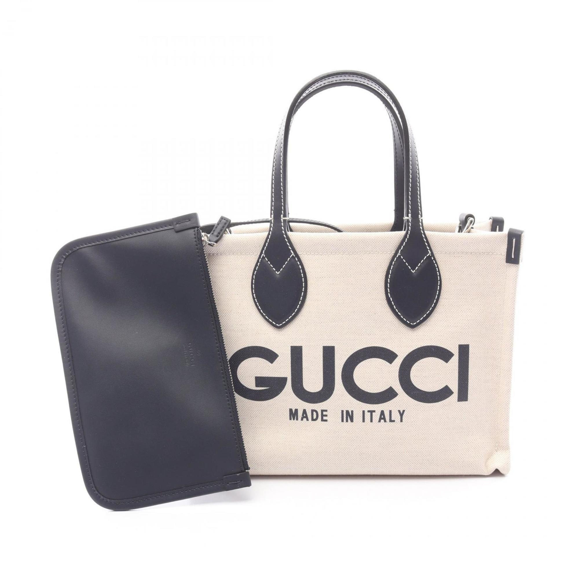 Gucci Print Mini Tote Bag, Canvas and Leather, Women’s, Ivory Navy, 772144