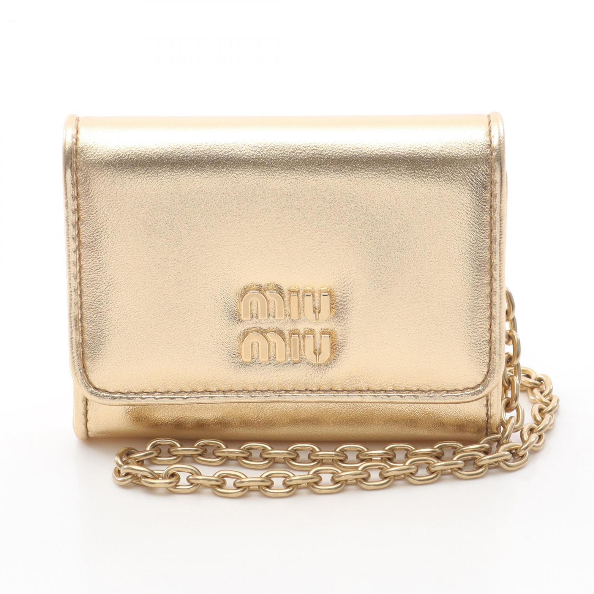 Miu Miu Miu Business Card Case/Card Case, Leather, Women’s, Gold, 5MR030