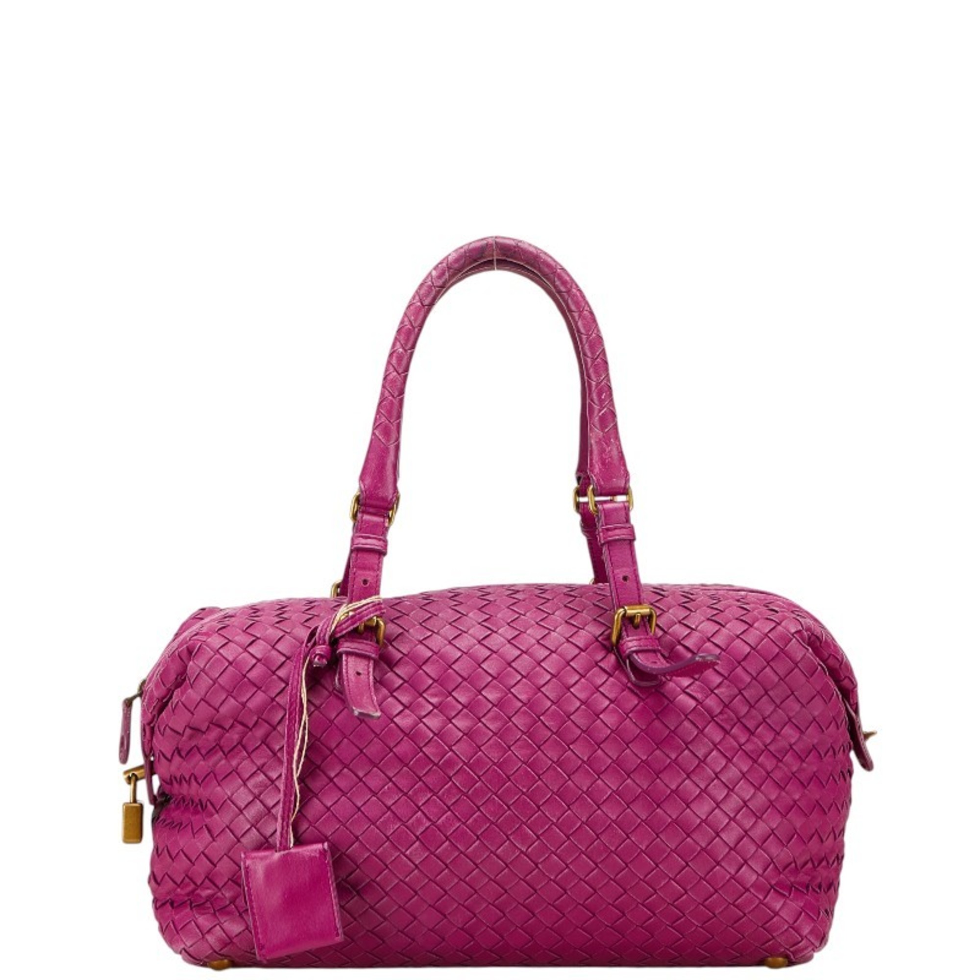 Bottega Veneta Intrecciato Handbag Mini Boston Bag Purple Leather Women’s BOTTEGAVENETA