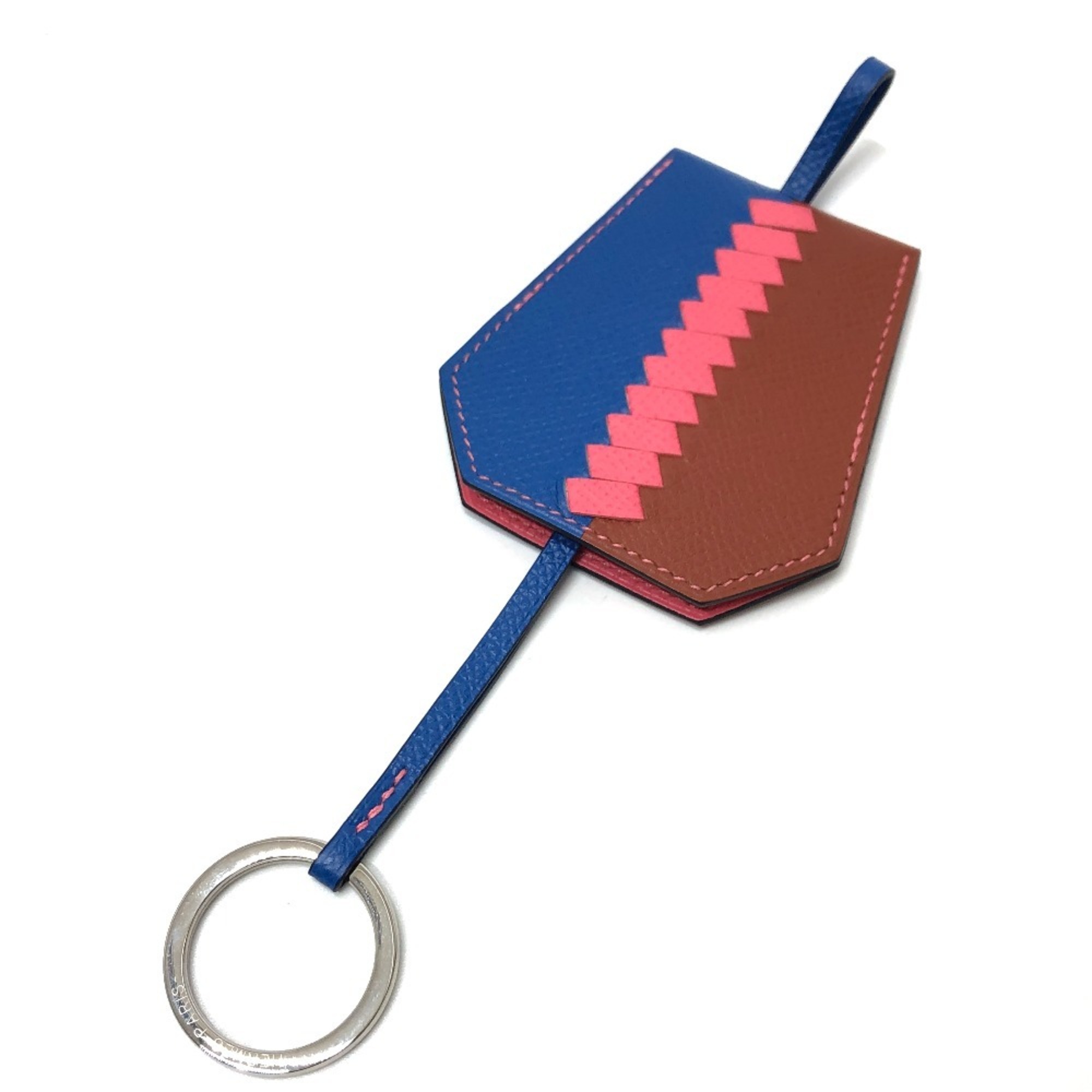 HERMES HermÃ¨s ClÃ© Grand Trasage Crochet Key Ring, Epson, Women’s, Brick x Bleu ZÃ©liege Rose Azalee, Blue