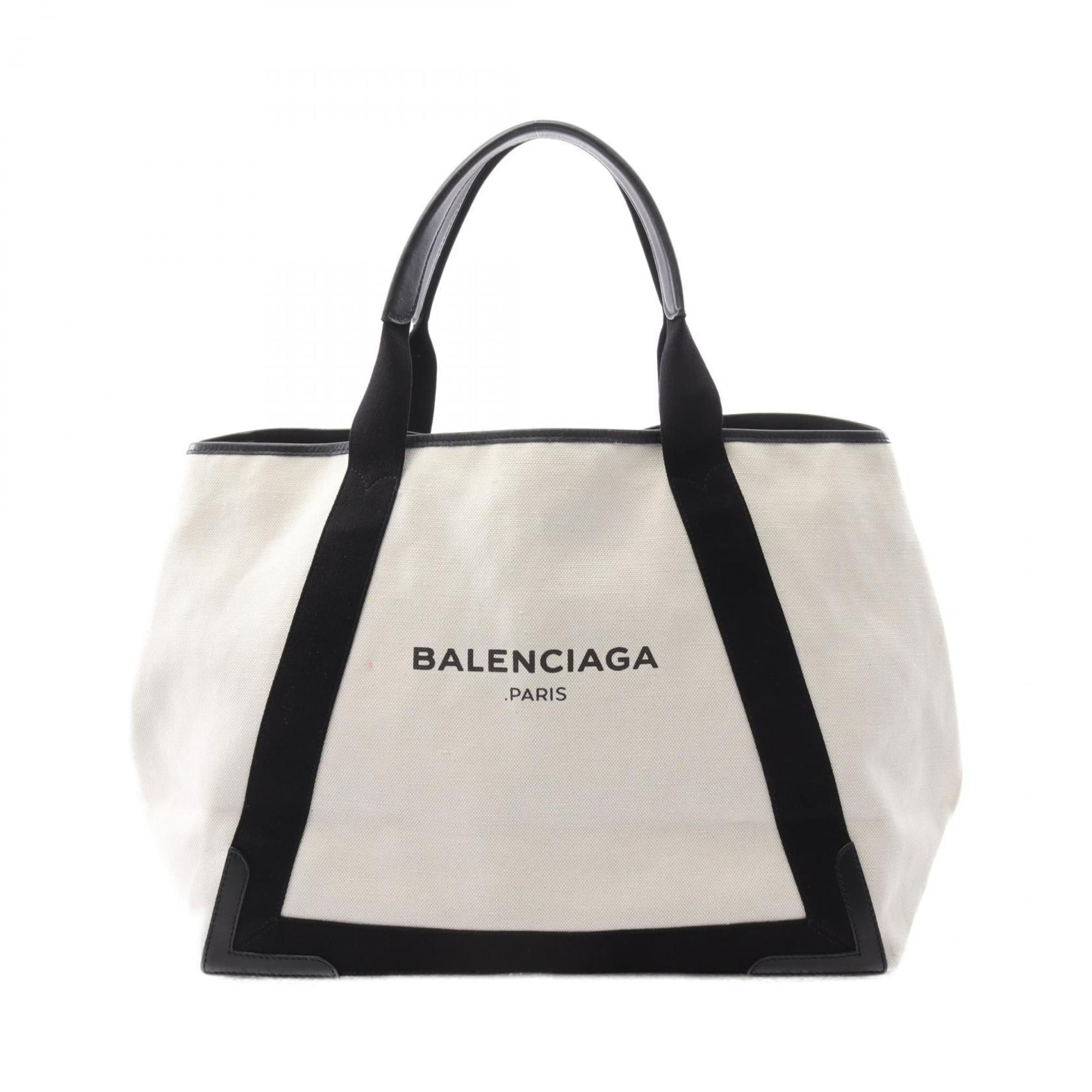 Balenciaga Navy Cabas Medium Tote Bag, Canvas and Leather, Women’s, White/Black, 339936