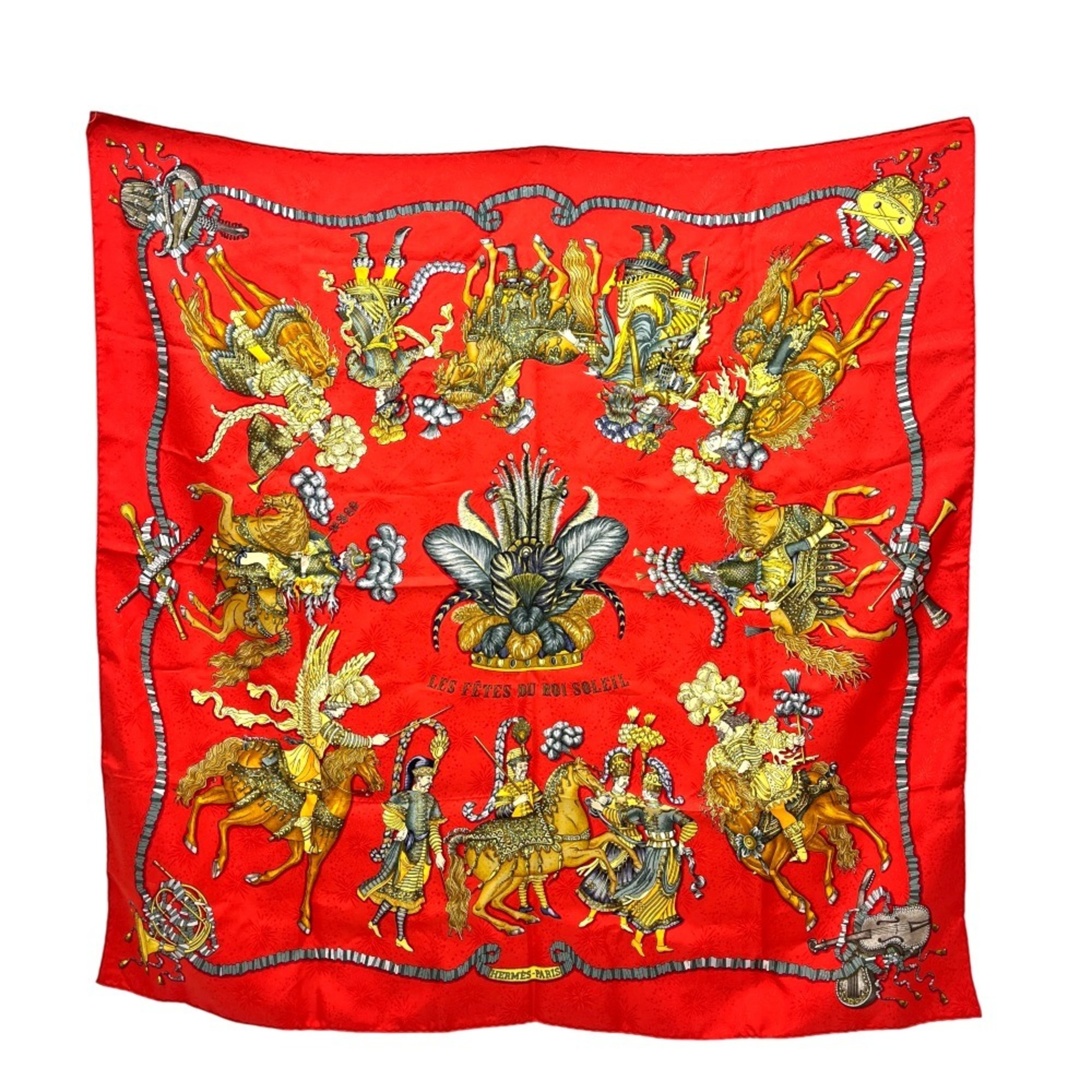 HERMES LES FETES DU ROI SOLEIL (Celebration of the Sun King) CarrÃ© 90 Scarf, Silk, Women’s, Red