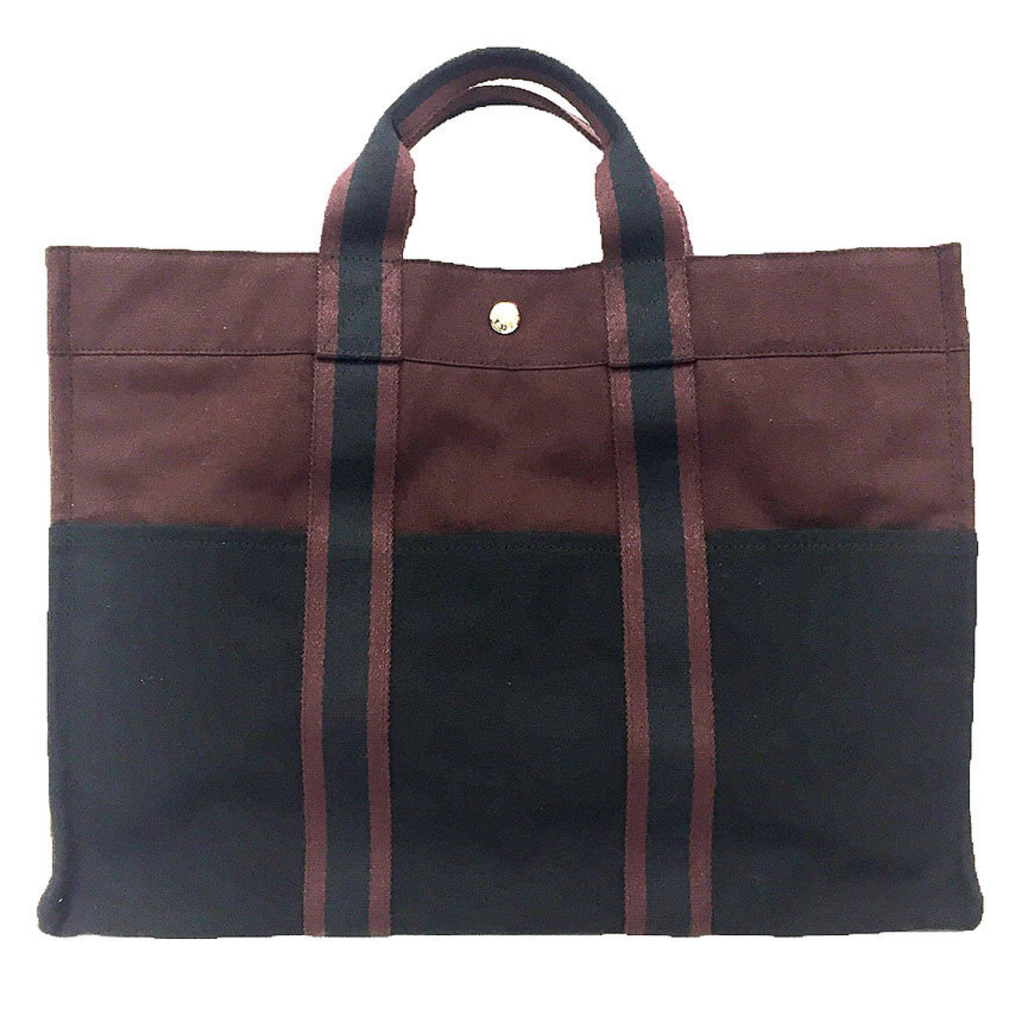 HERMES Foul Tou MM Tote Bag, Hand Tote, Bordeaux x Black.