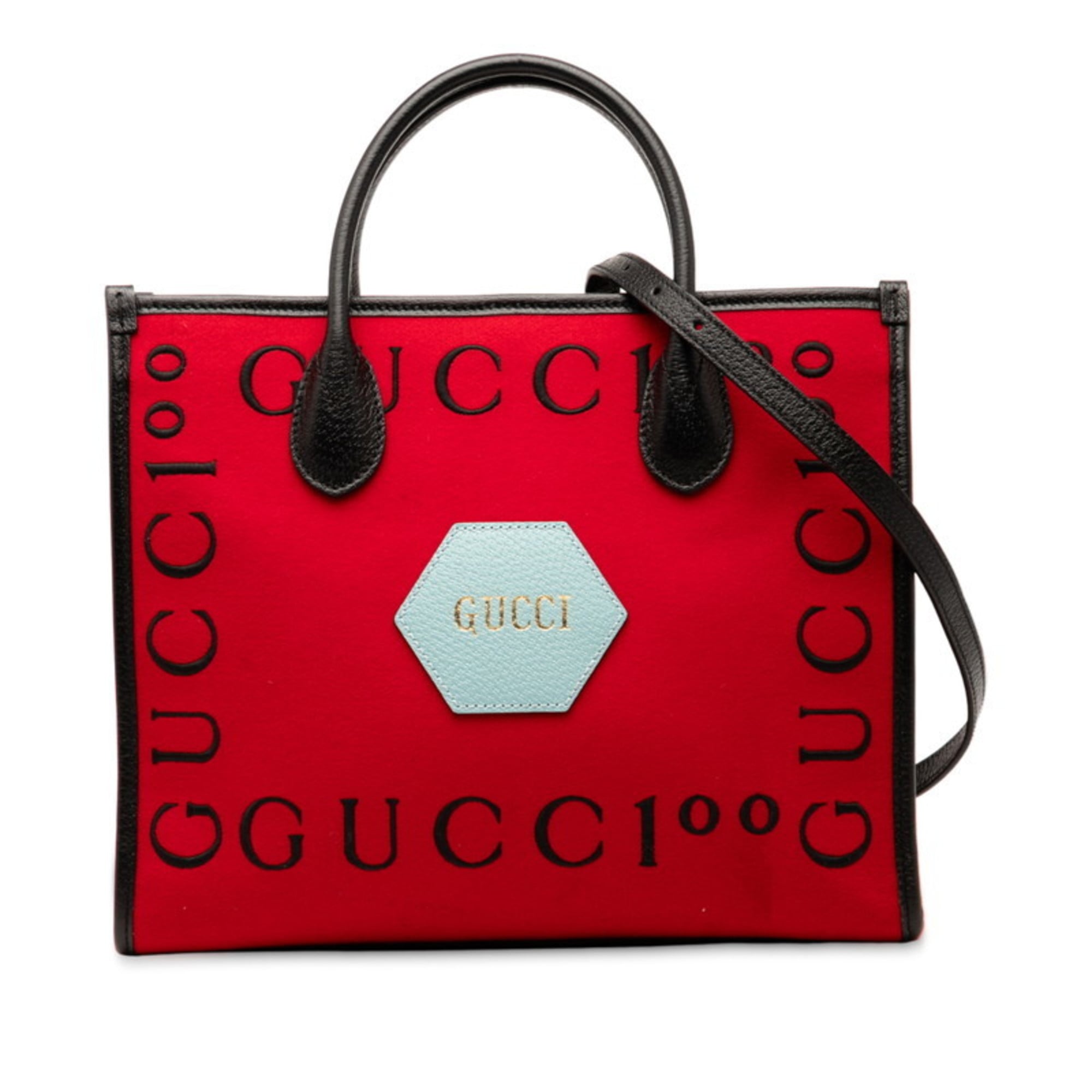 Gucci 100th Anniversary Logo Tote Bag/Shoulder Bag 2-Way 659988 Red/Black Canvas/Leather Women’s GUCCI