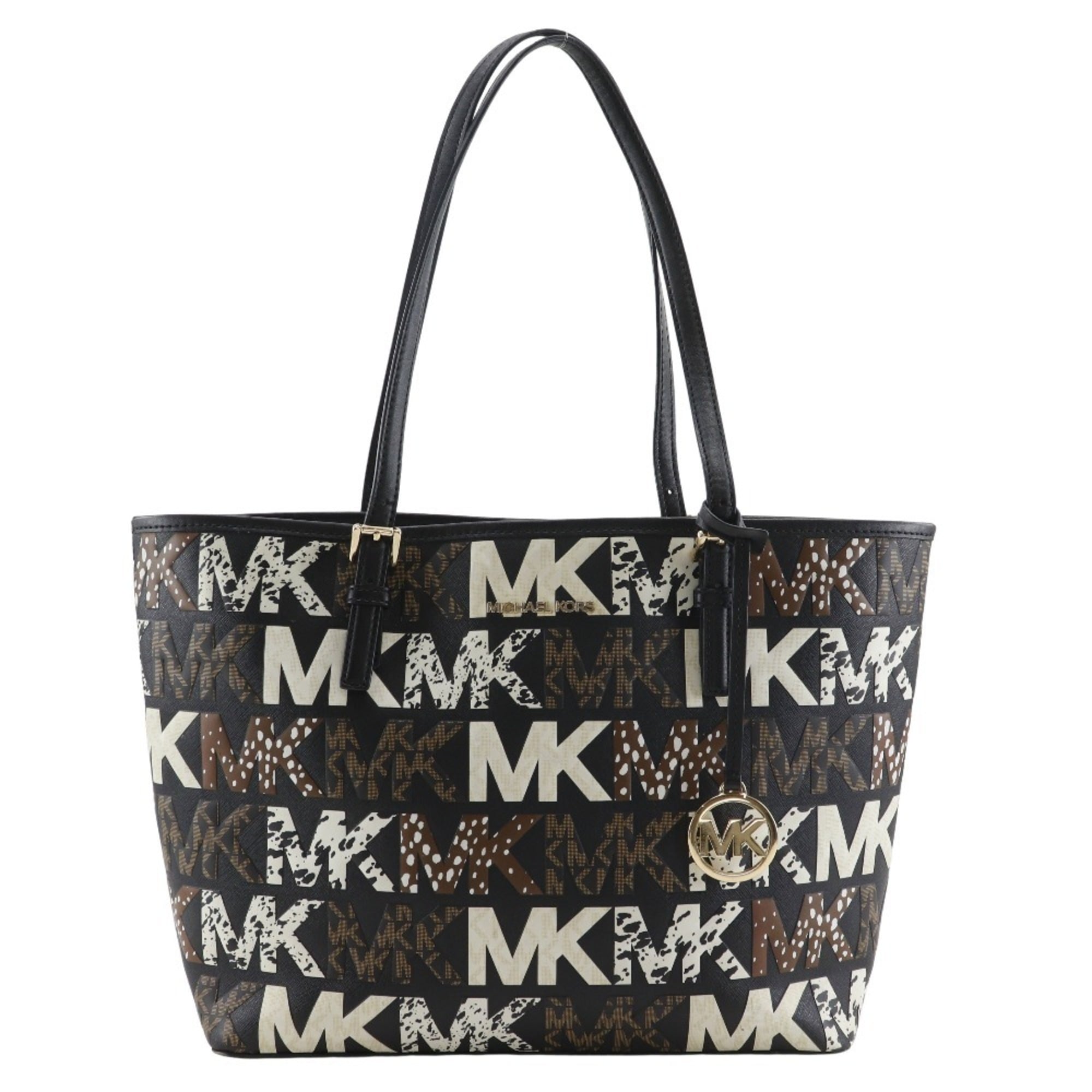Michael Kors Jet Set Travel Tote Bag, Graphic Logo, 35F1GTVT2L, PVC, Black, A4 Size, Open, Women’s
