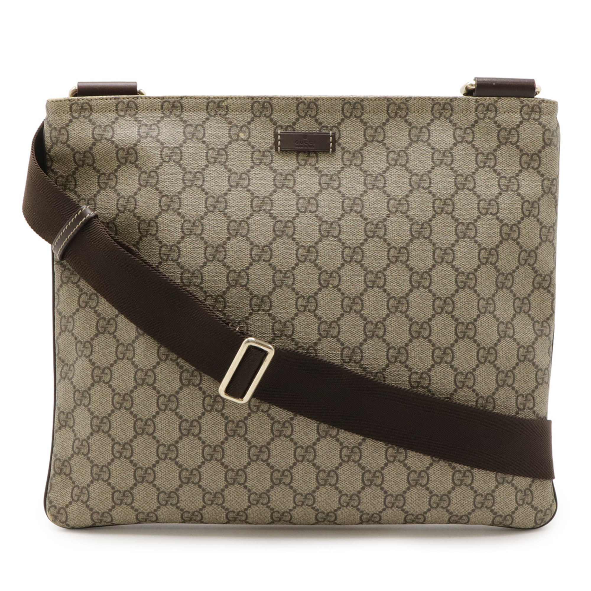 GUCCI GG Supreme Plus Shoulder Bag in PVC and Leather, Khaki Beige, Brown, Dark 201446