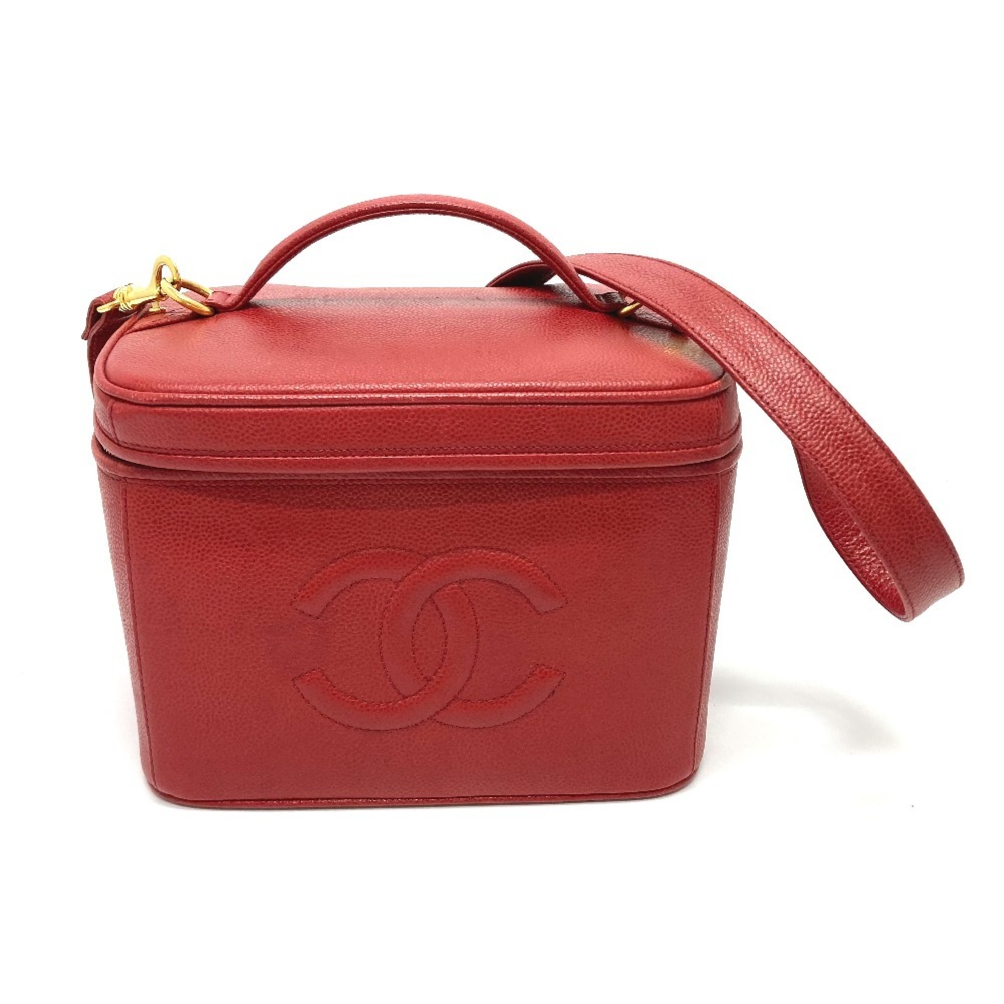 CHANEL CC Coco Mark Vanity Bag, Handbag, 2-Way Shoulder Caviar Skin, Women’s, Red