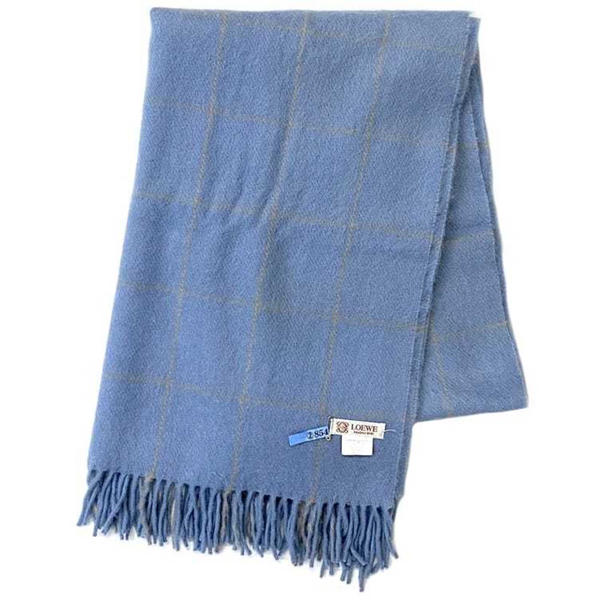 LOEWE Scarf ec-21134 Light Blue Check Cashgora 60% Wool 40% Stole Women’s