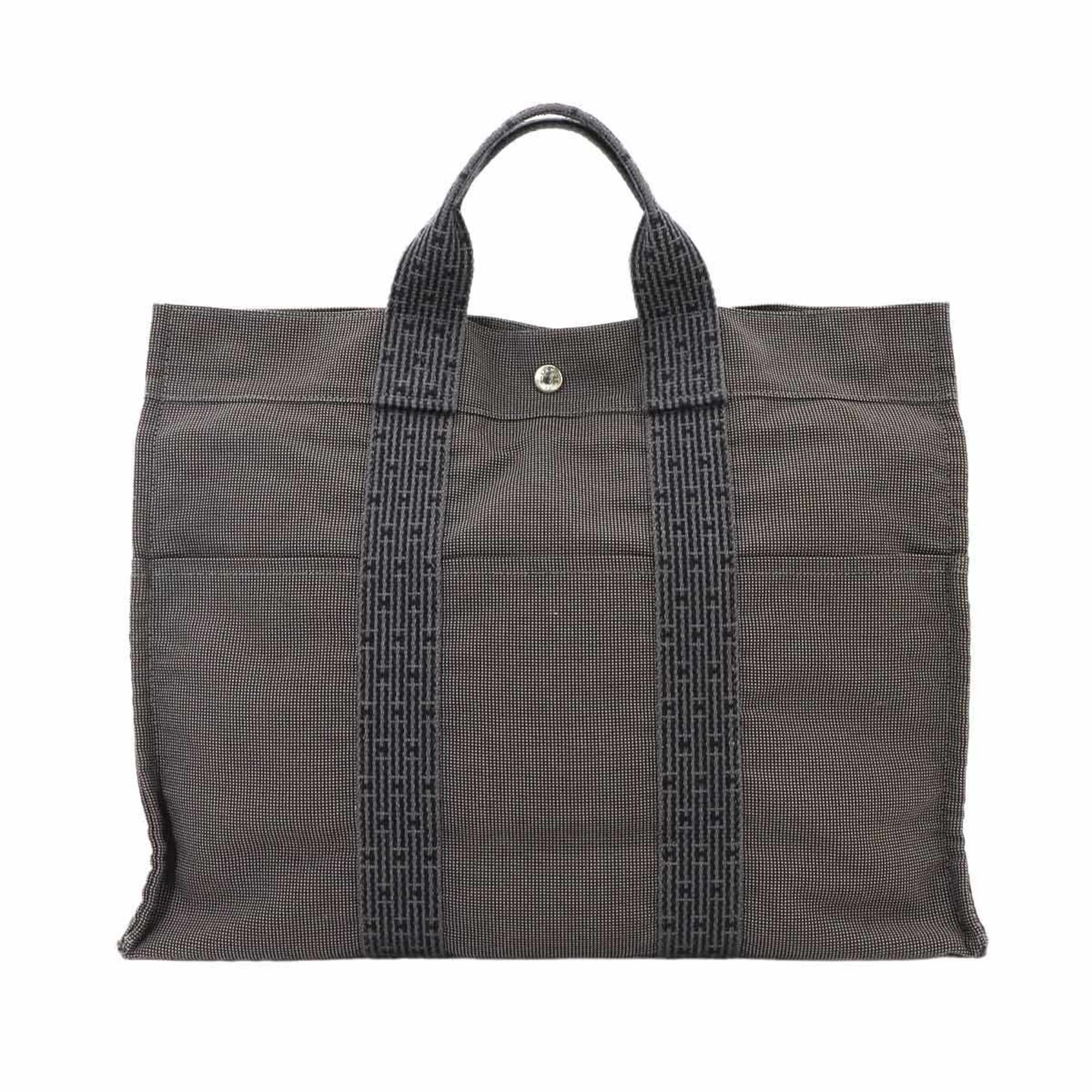 Hermes HermÃ¨s Herline MM Tote Bag, Gray Canvas with Silver Hardware