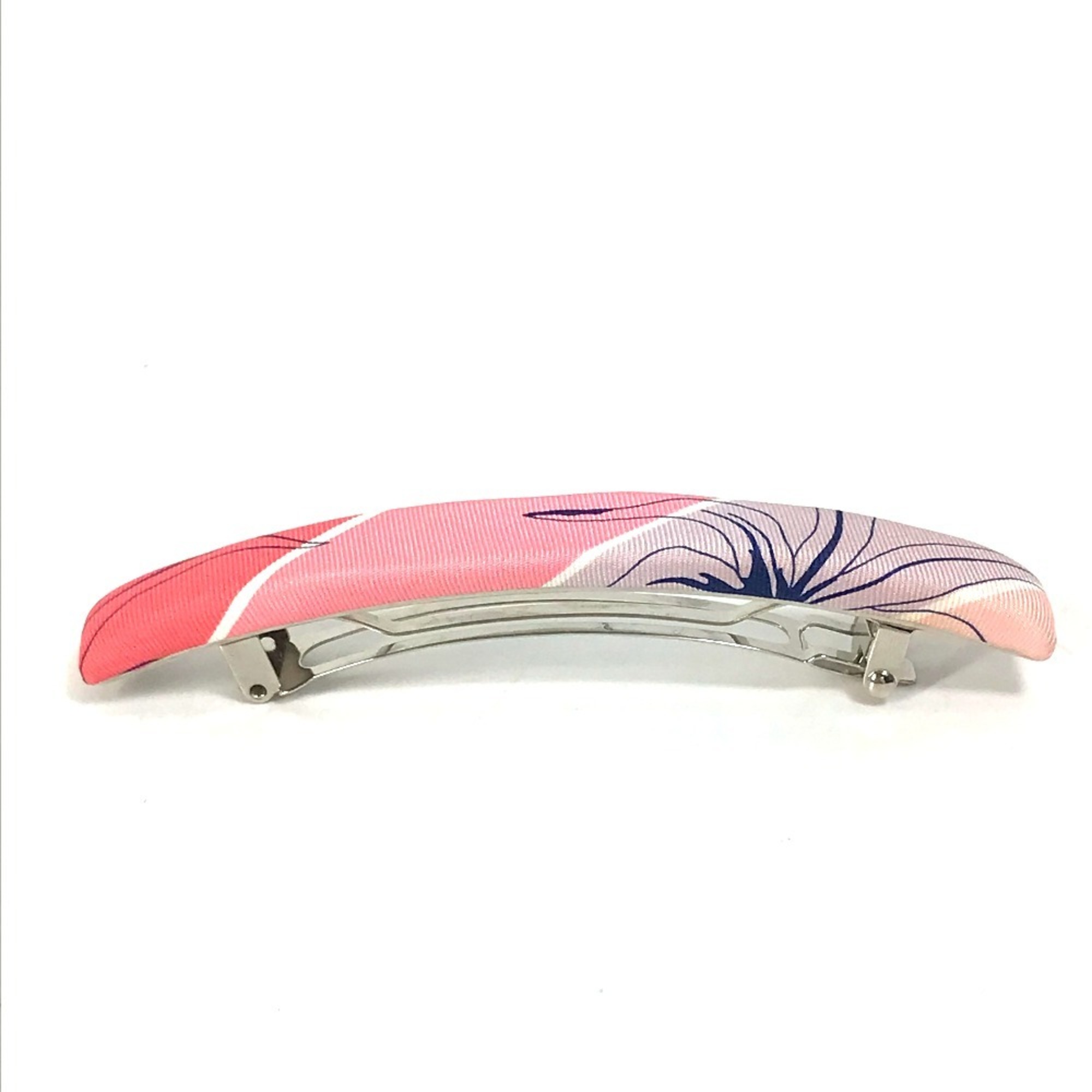 HERMES Hair Accessory, All-Over Print, Silk Barrette, Women’s, Pink