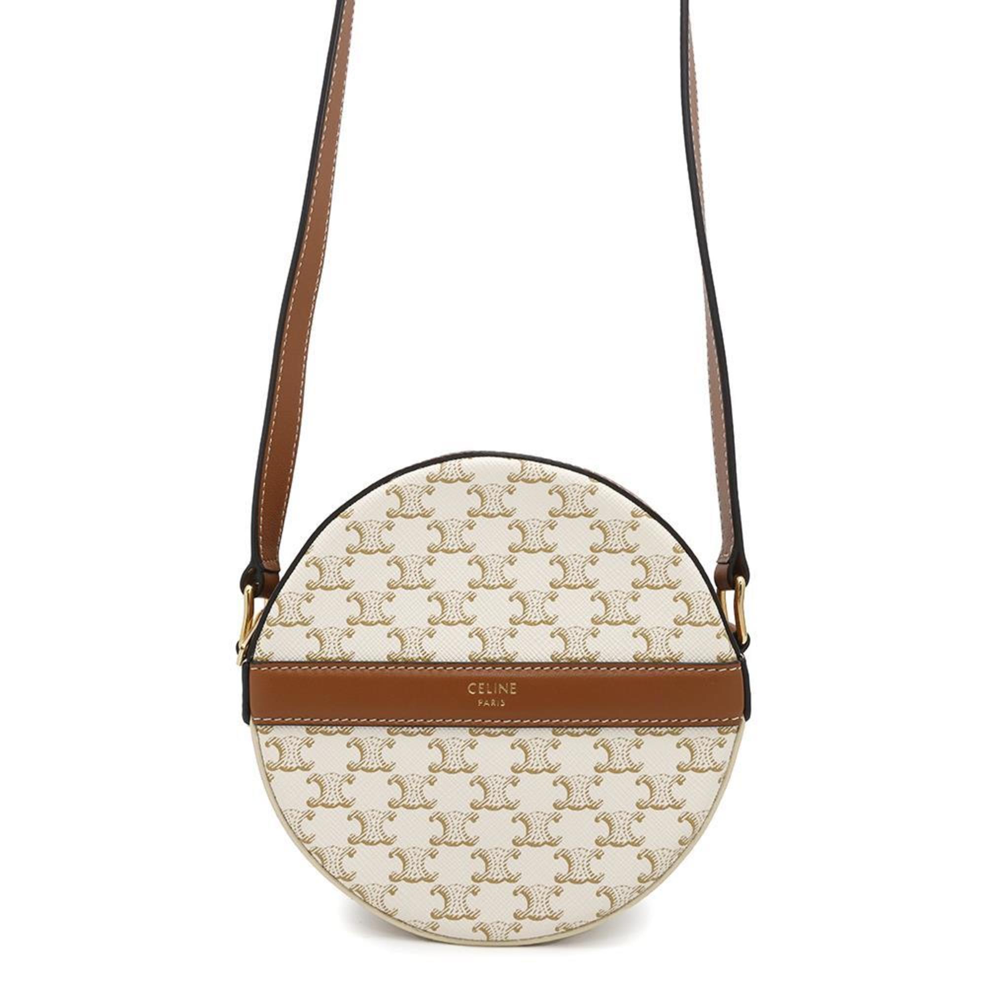 Celine Shoulder Bag Triomphe Round Purse 10G342 CELINE White