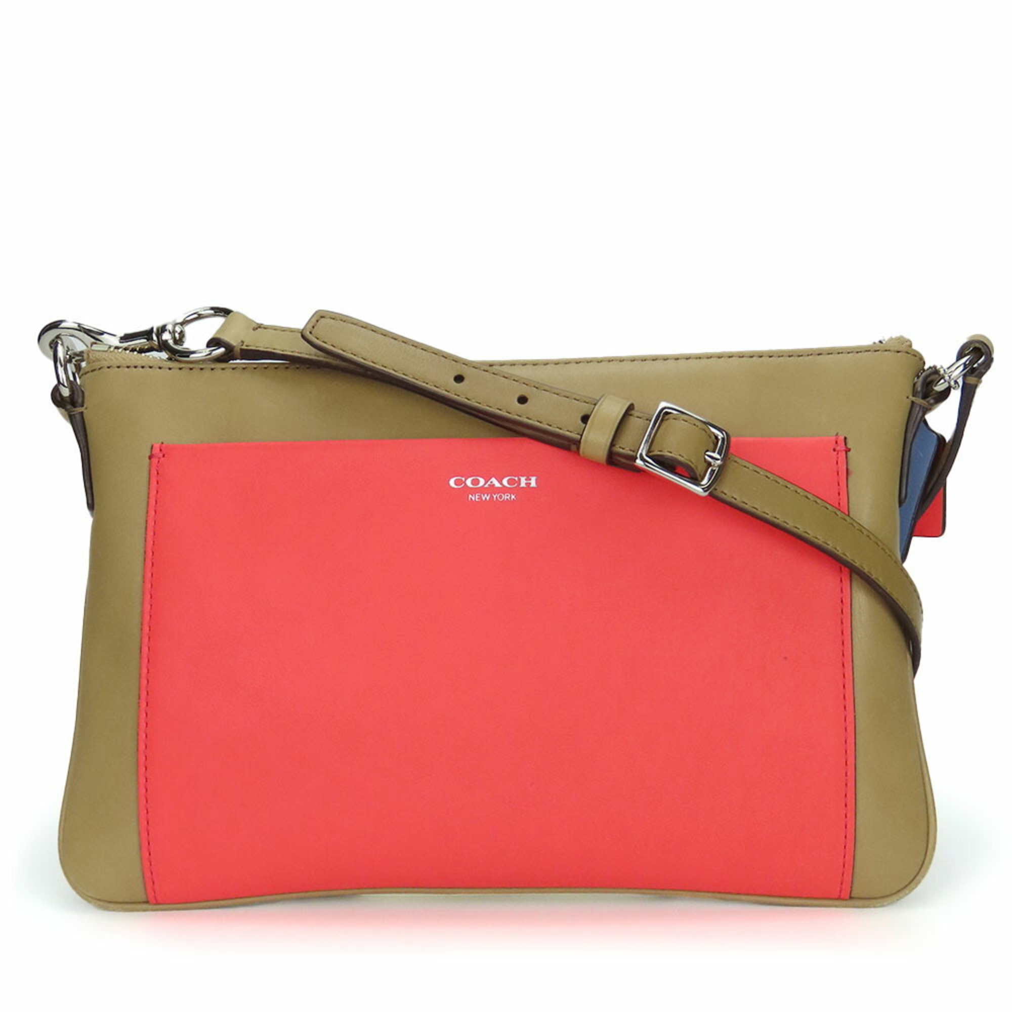 Coach Shoulder Bag – Leather Beige Neon Pink Women’s COACH