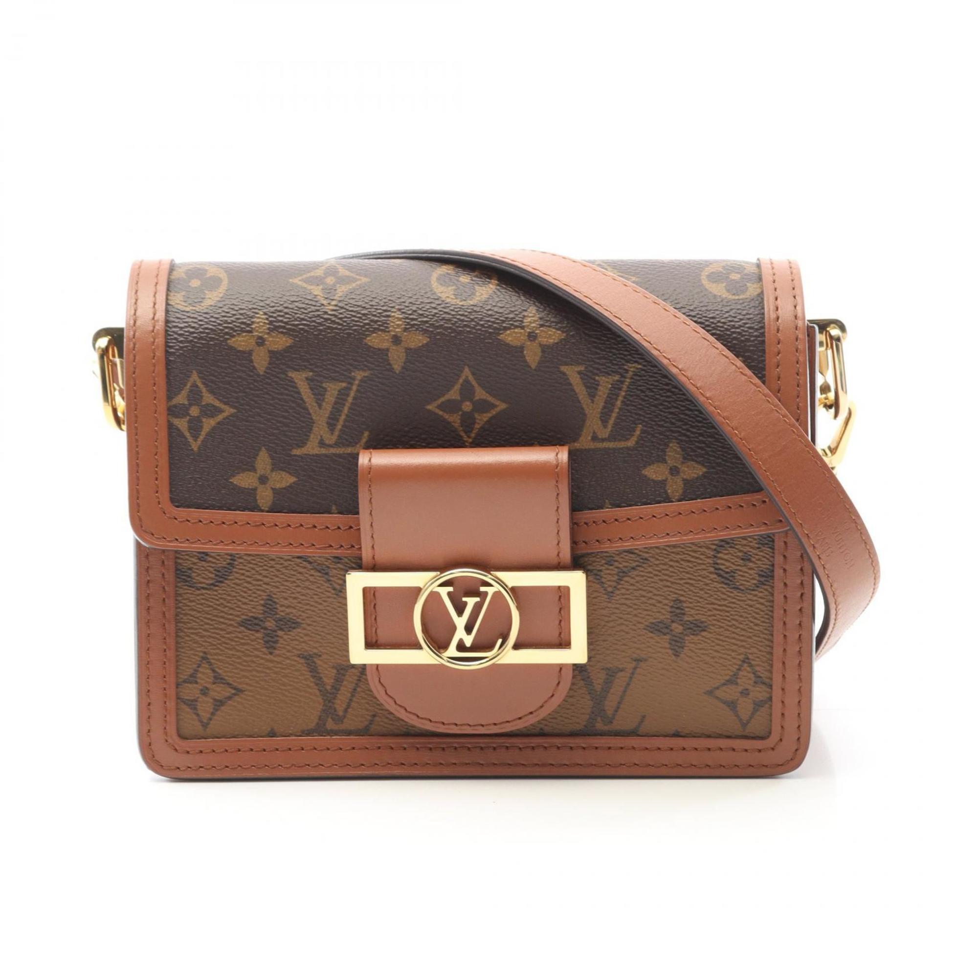 Louis Vuitton Dauphine Mini Shoulder Bag, Coated Canvas and Leather, Monogram Reverse, Women’s, Brown Beige, M45959