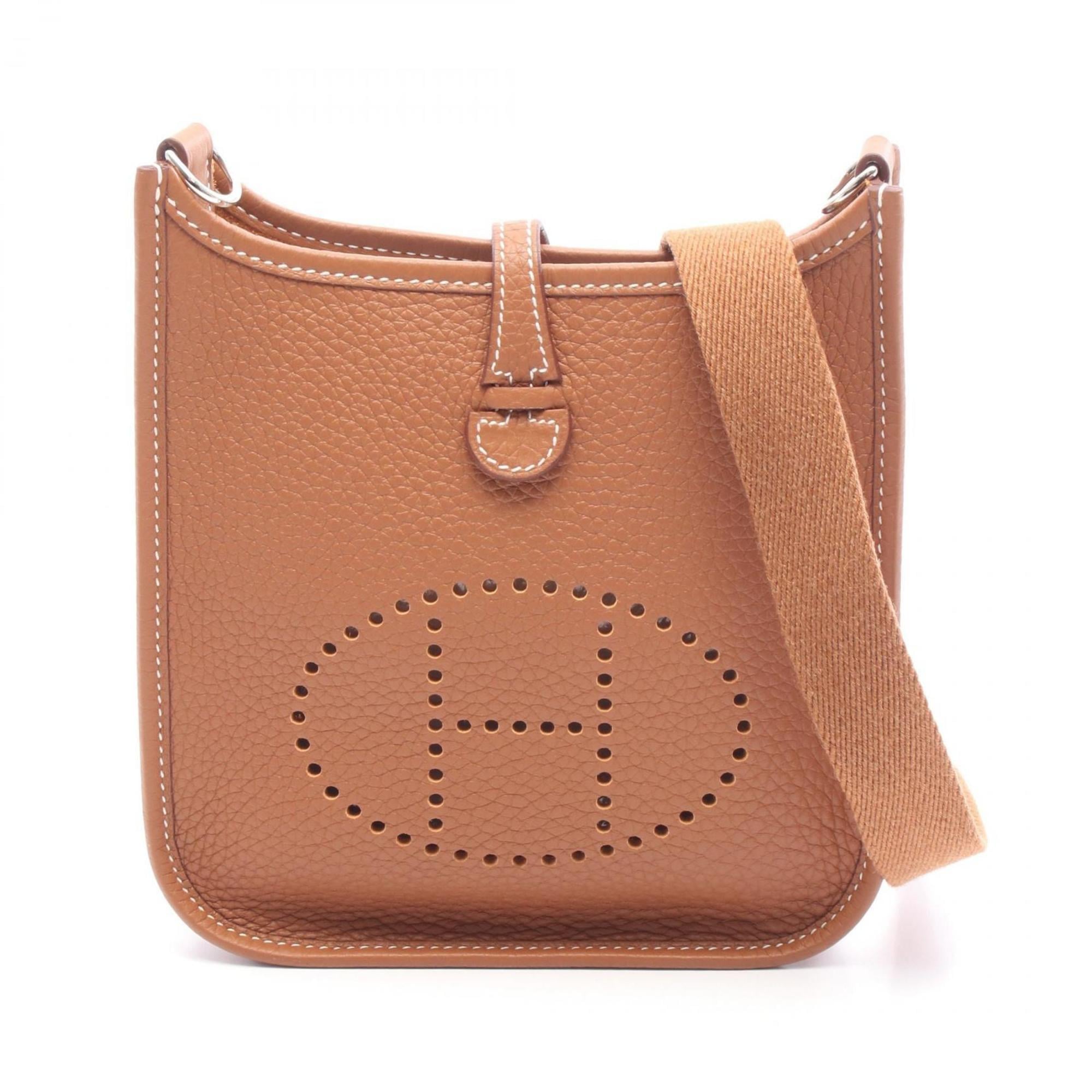 Hermes HermÃ¨s Evelyn TPM Shoulder Bag in Taurillon Clemence Leather, Brown, for Women