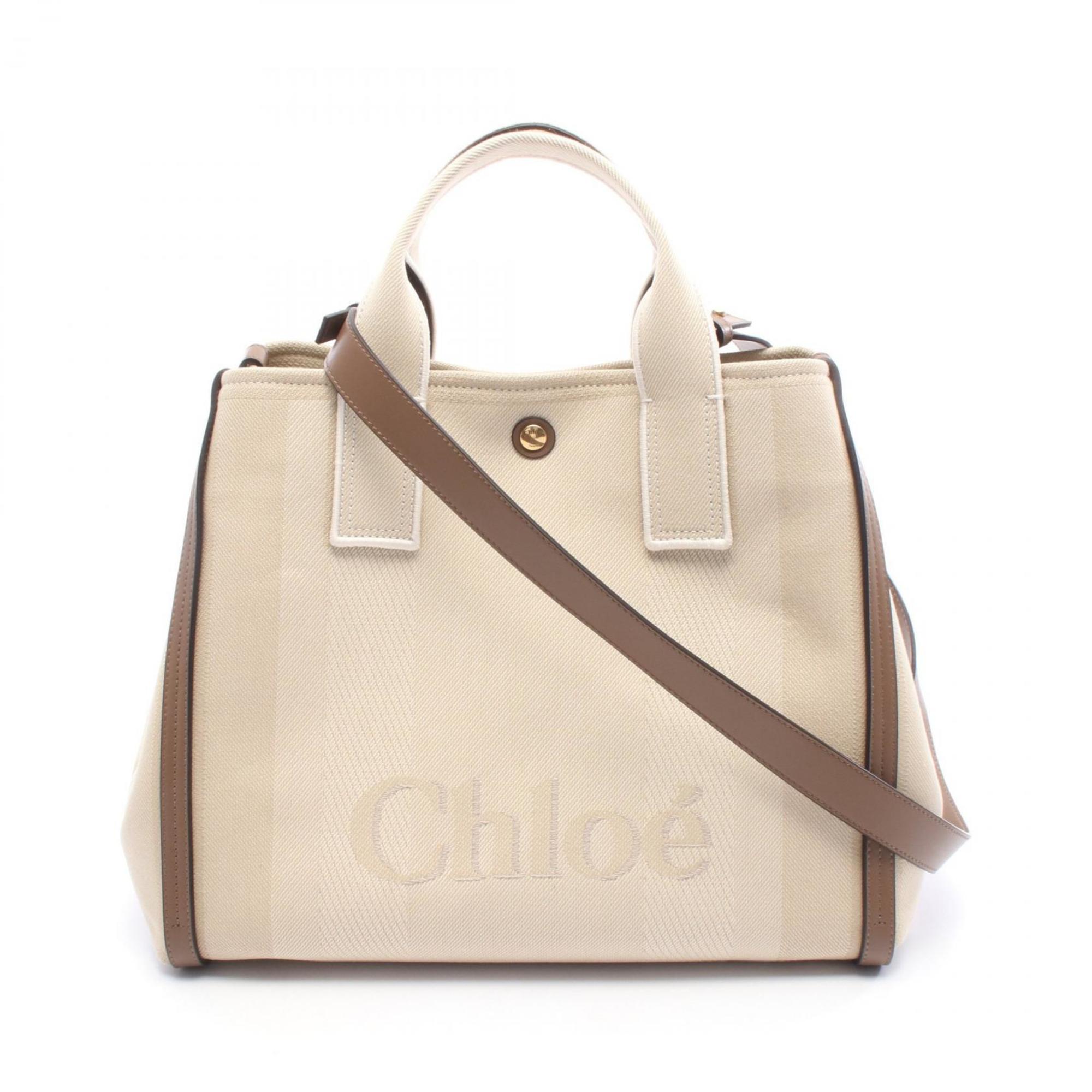 ChloÃ© Chloe CARRY Tote Bag, Canvas and Leather, Women’s, Beige Brown, CH25US910P1924P