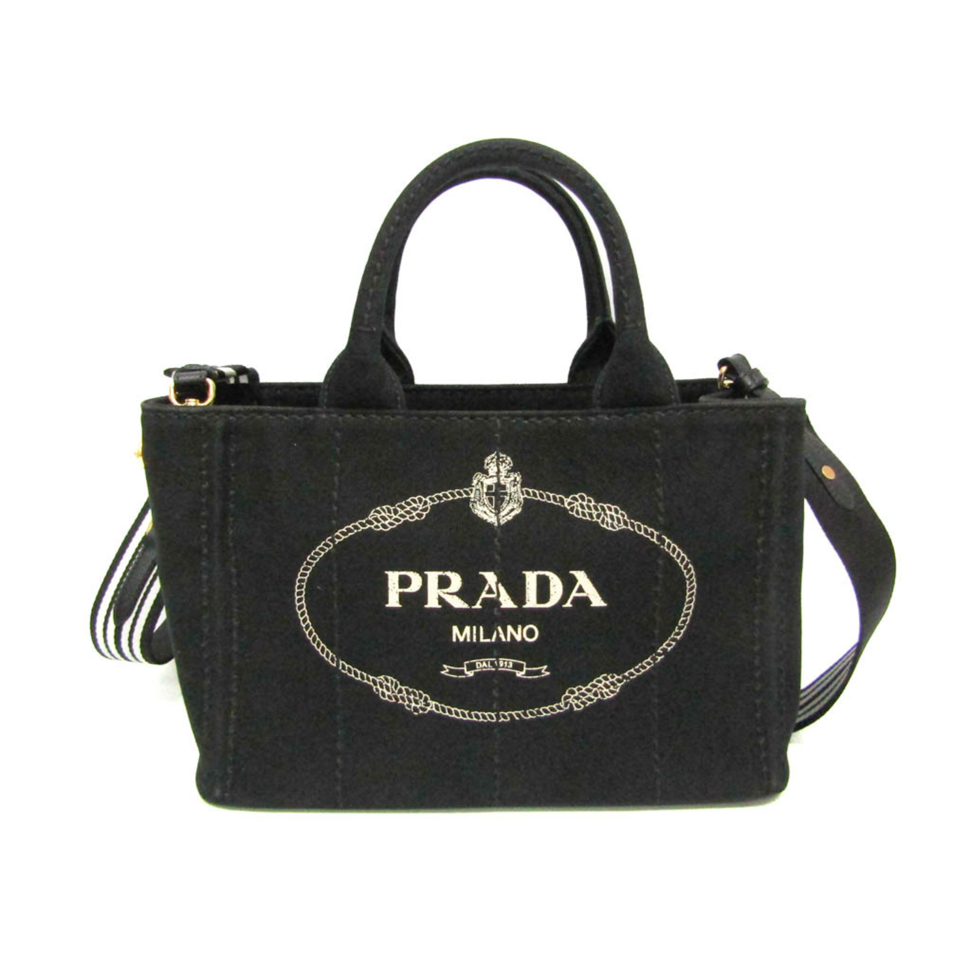 Prada Canapa 1BG439 Women’s Denim Handbag,Shoulder Bag Nero,Talco