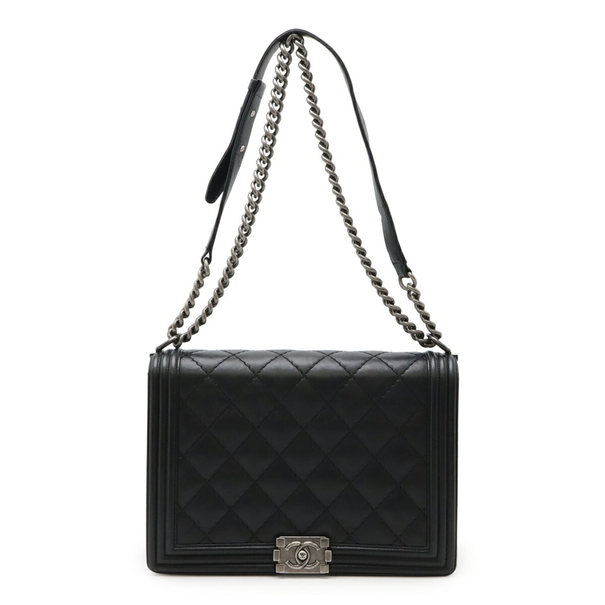 CHANEL Boy Chanel 30 Large Matelasse Coco Mark Chain Bag Shoulder Calfskin Black A92193