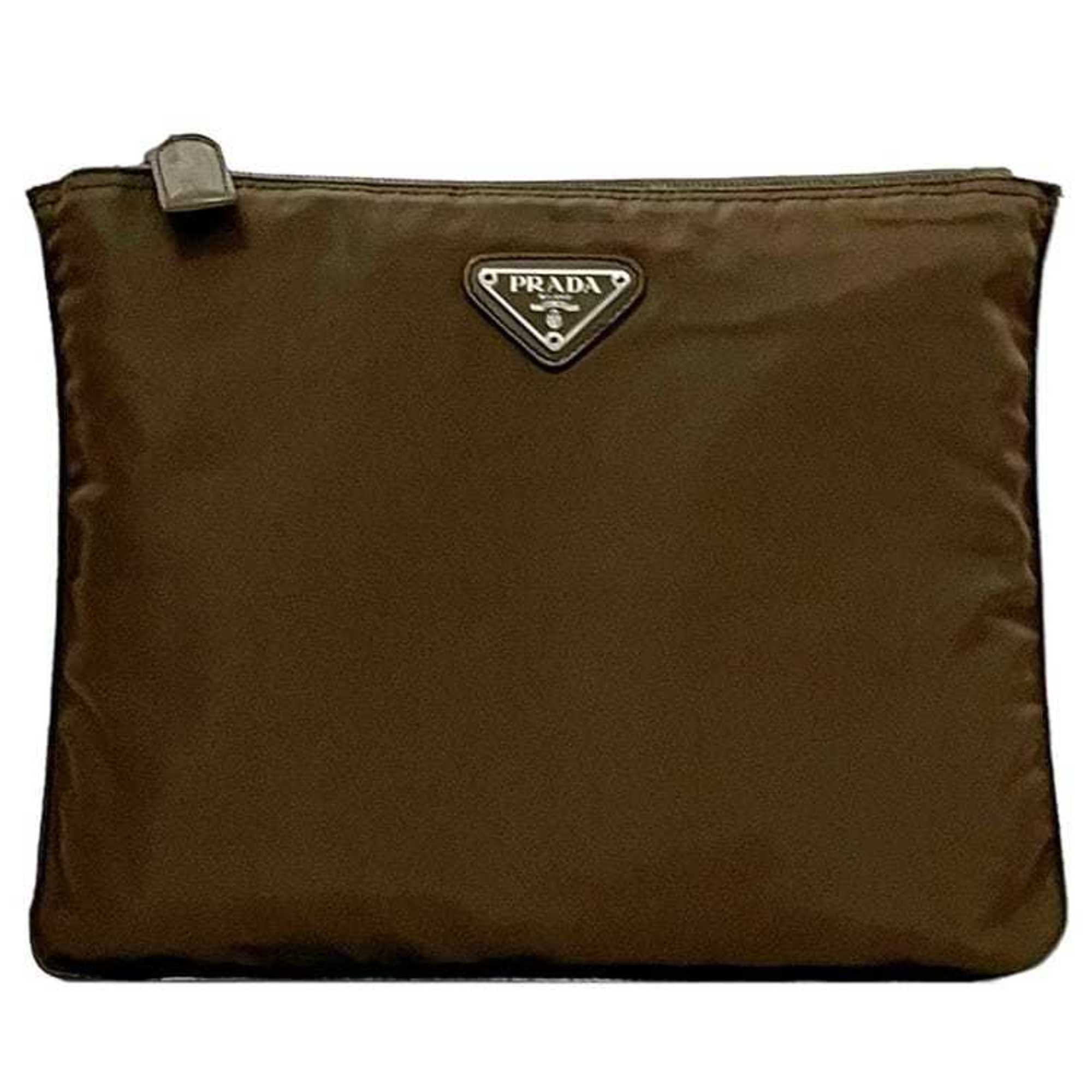 Prada pouch ec-22889 brown tessuto nylon 59 PRADA plate triangle case