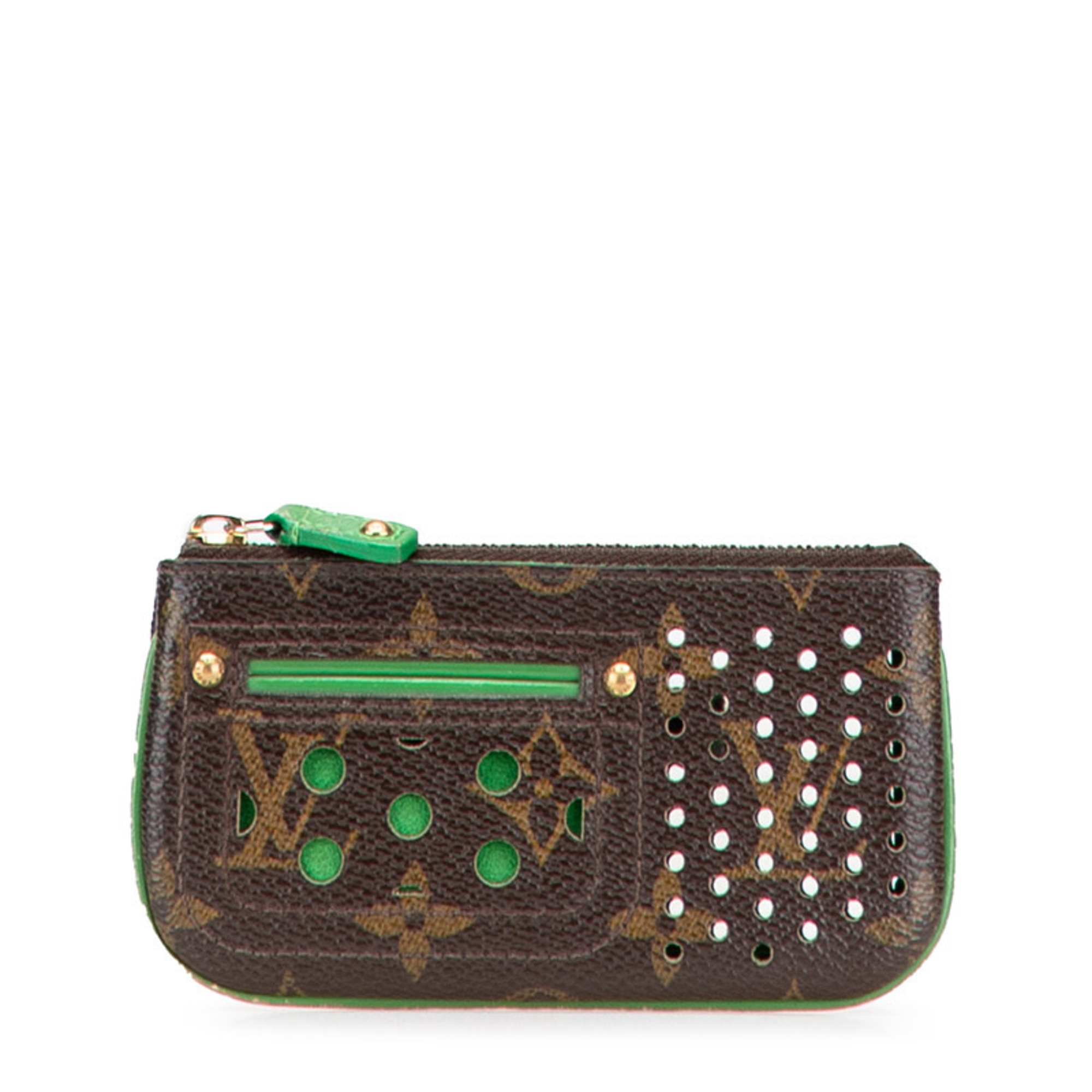 Louis Vuitton Monogram Perforated Pochette ClÃ© Wallet/Coin Case M95186 Brown Vert Leather Women’s LOUIS VUITTON