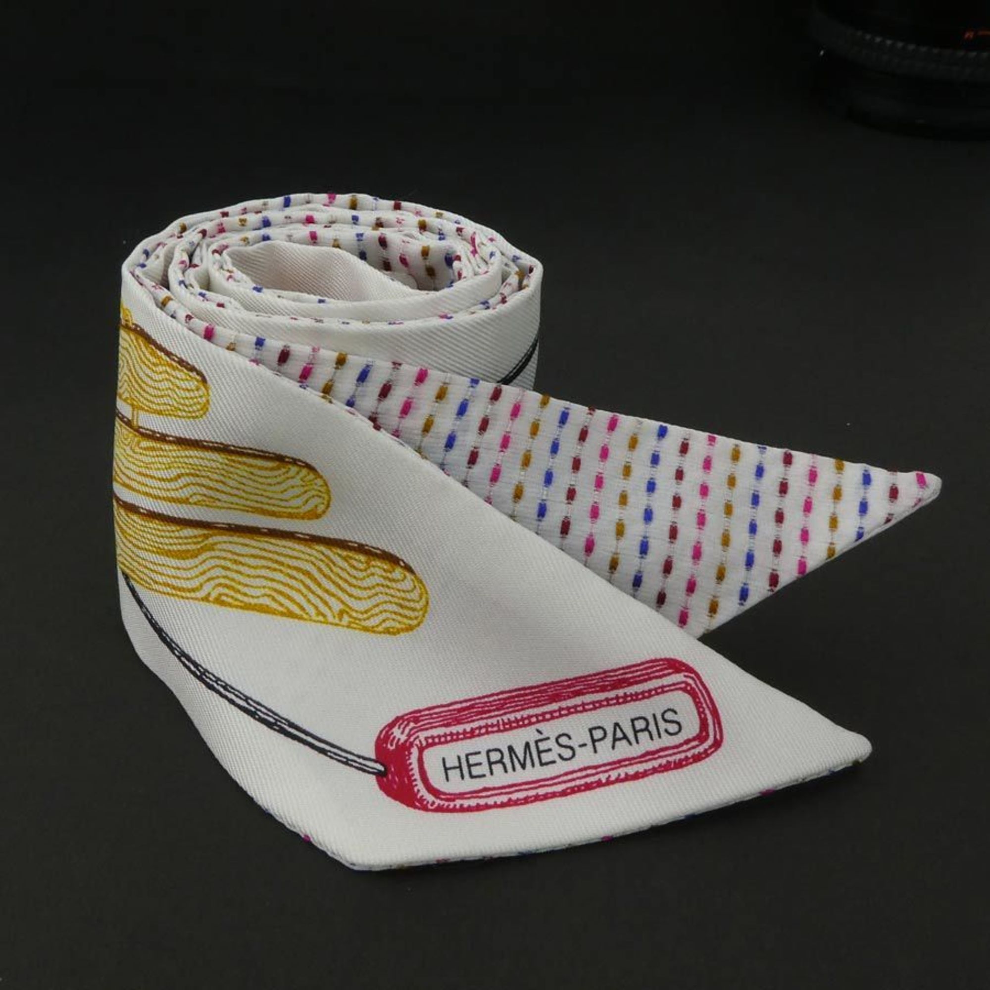 Hermes HERMES Scarf Twilly Silk White x Multicolor Women’s h30299f