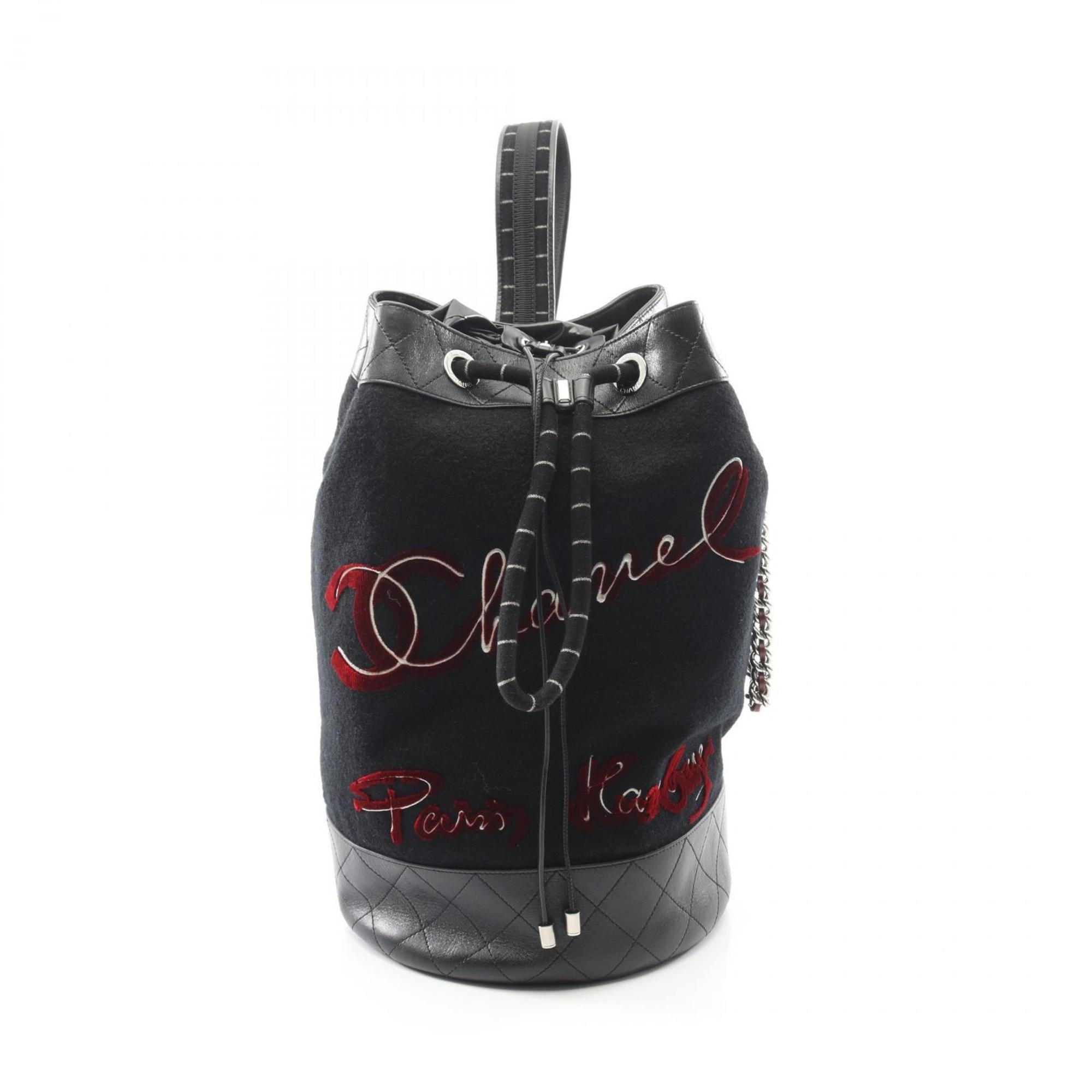 CHANEL Embroidered Shoulder Bag in Wool and Leather, Women’s, Black, A57540