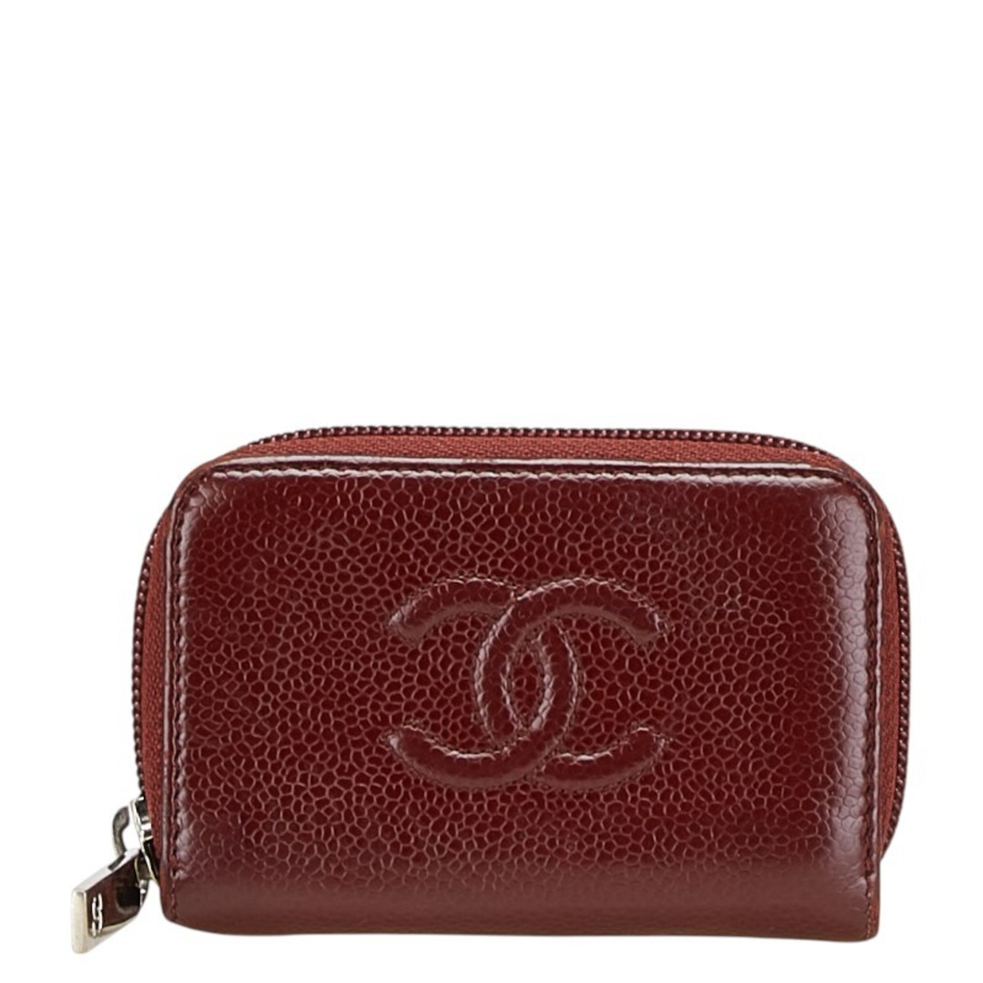 CHANEL Coco Mark Card Case, Wine Red Leather, Women’s