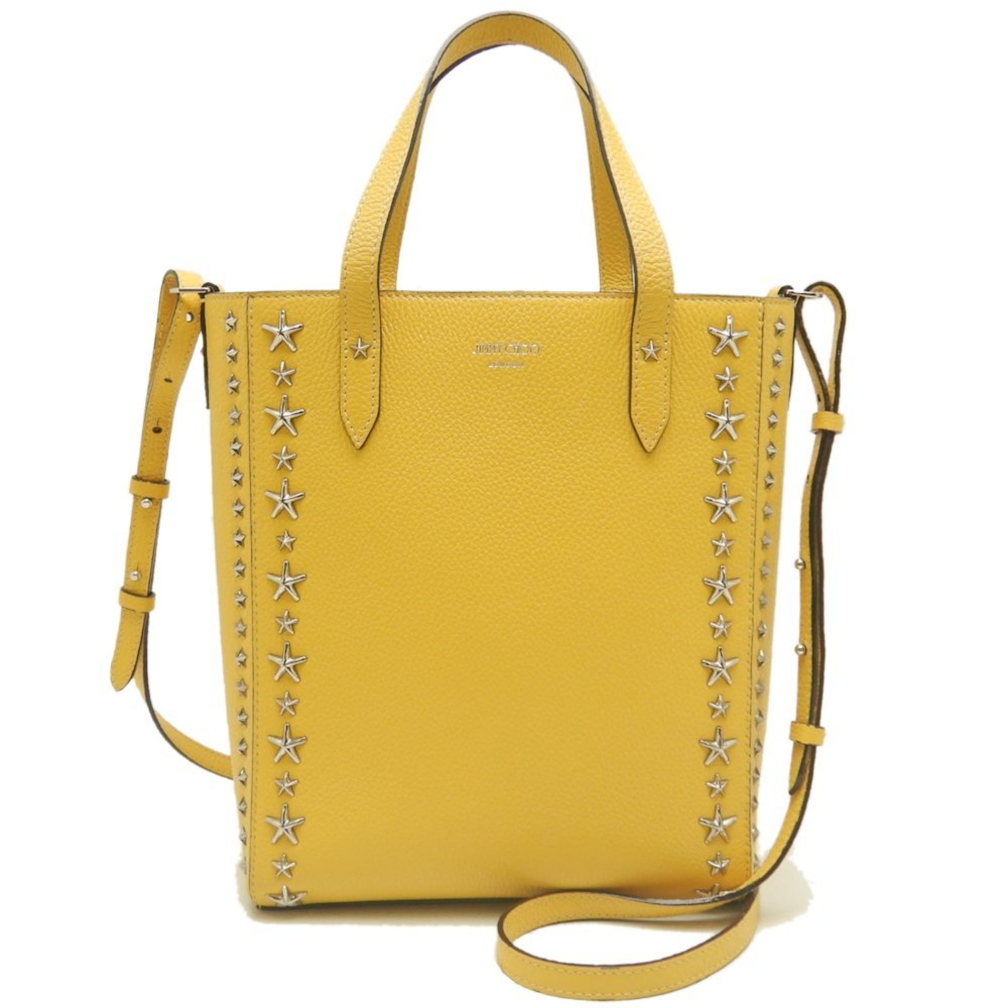 JIMMY CHOO PEGASI N S UUF Studded Handbag in Grainy Calfskin, Yellow, Women’s, 253265