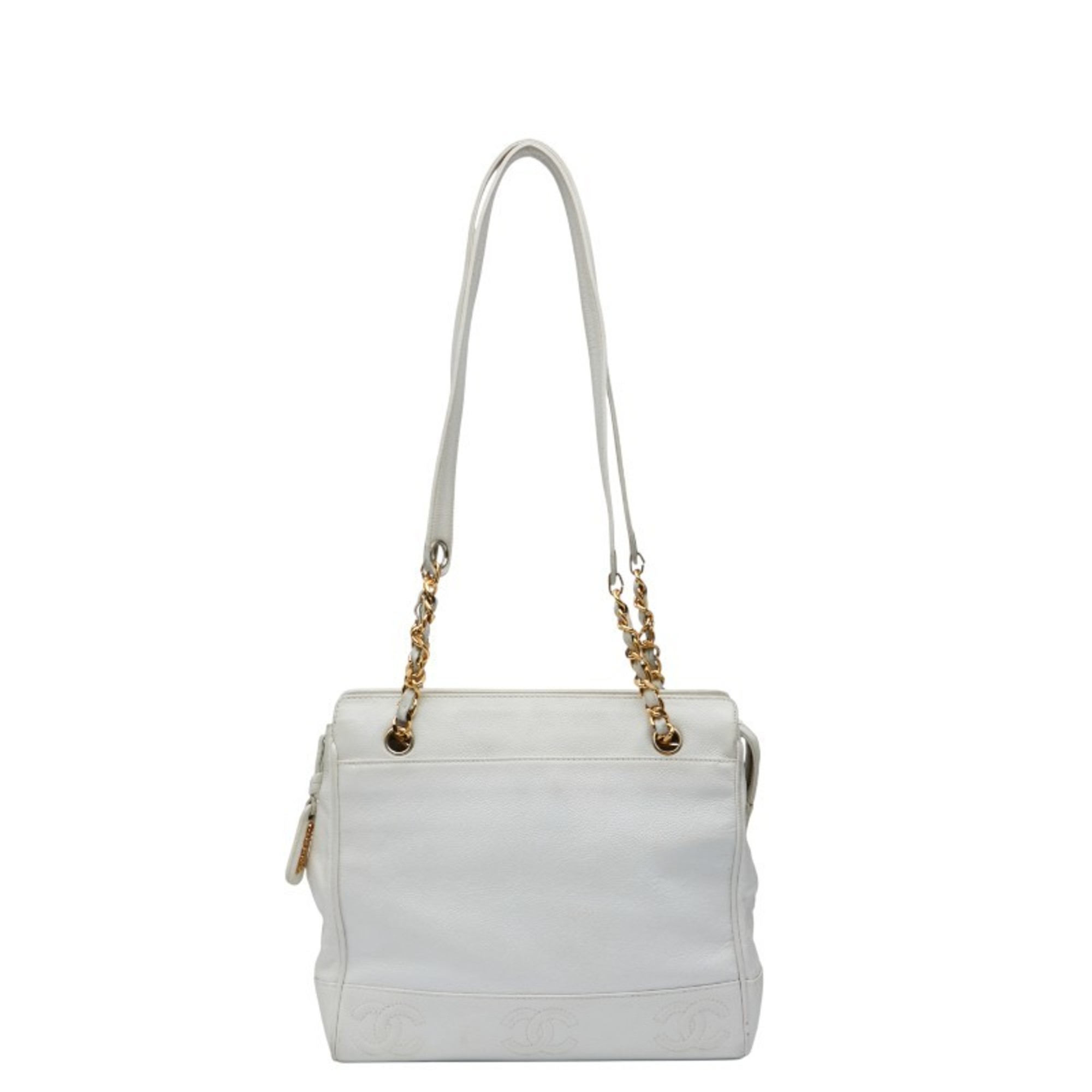 CHANEL Triple Coco Mark Chain Shoulder Bag in White Caviar Skin for Women