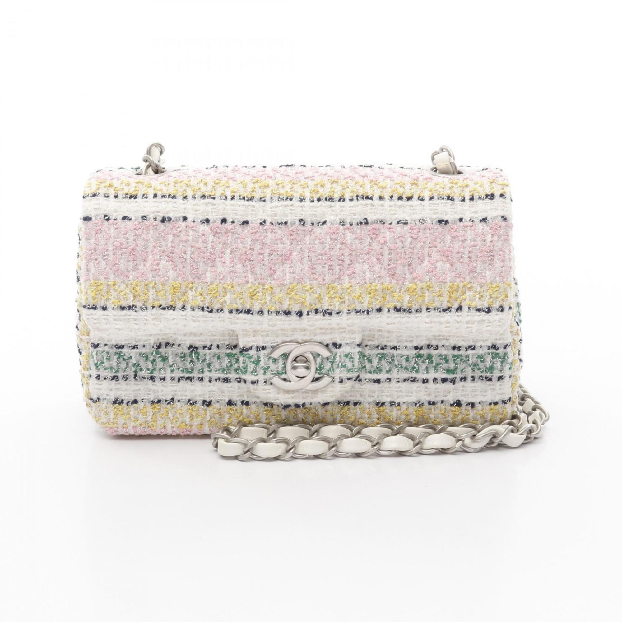 CHANEL Matelasse Single Flap Shoulder Bag, Fabric, Women’s, White, Multicolor