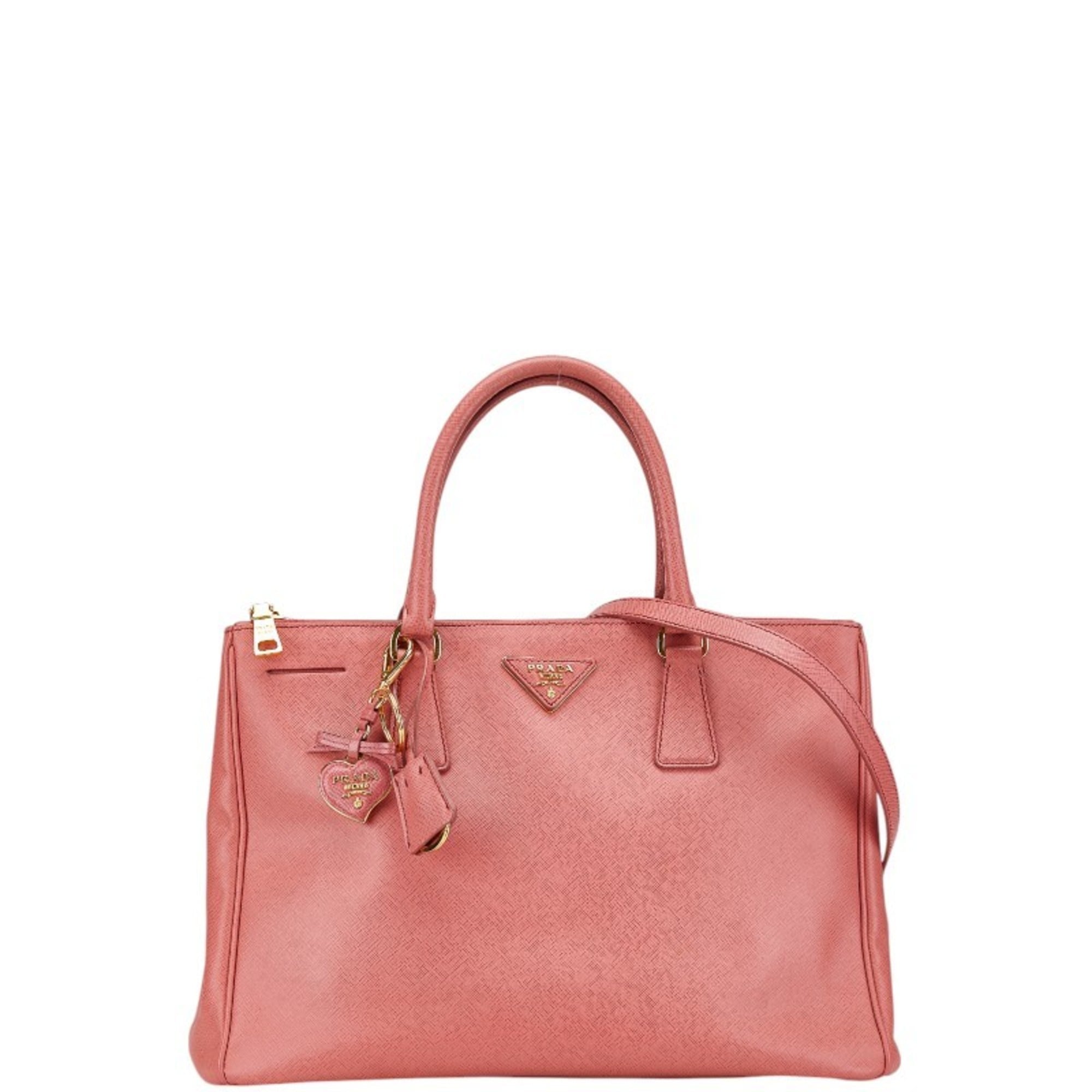 Prada Triangle Plate Galleria Handbag Shoulder Bag BN1874 Pink Saffiano Leather Women’s PRADA