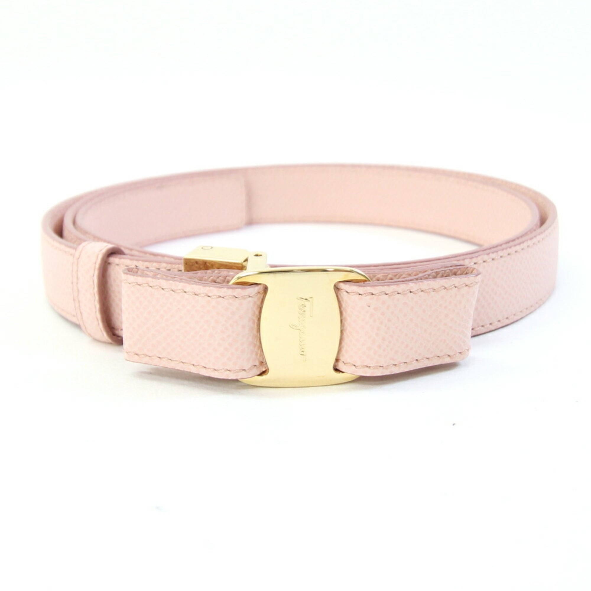 Salvatore Ferragamo Vara Belt, Light Pink Leather, 90cm, Ribbon, Women’s