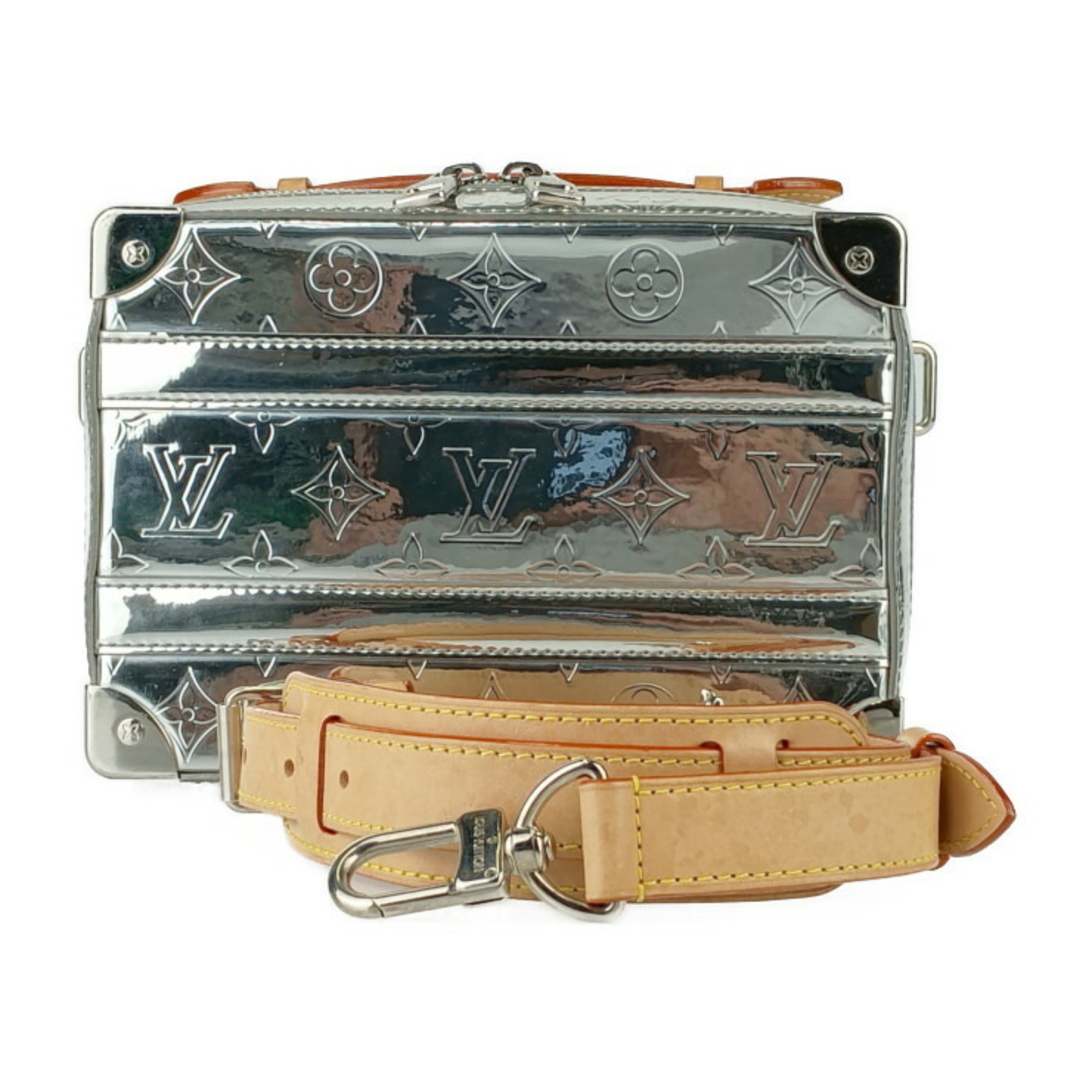 LOUIS VUITTON Louis Vuitton Shoulder Bag Monogram Mirror Handle Soft Trunk M45885 Silver Coated Canvas Men’s Handbag Crossbody