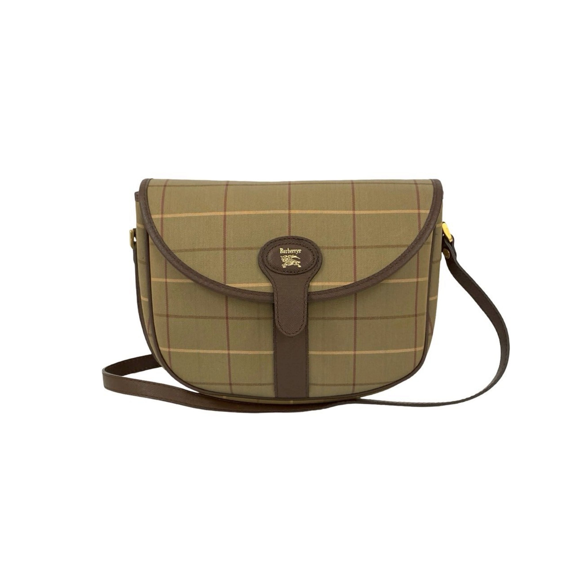 Burberrys Nova Check Shadow Horse Logo Canvas Leather Shoulder Bag Khaki Brown 88389