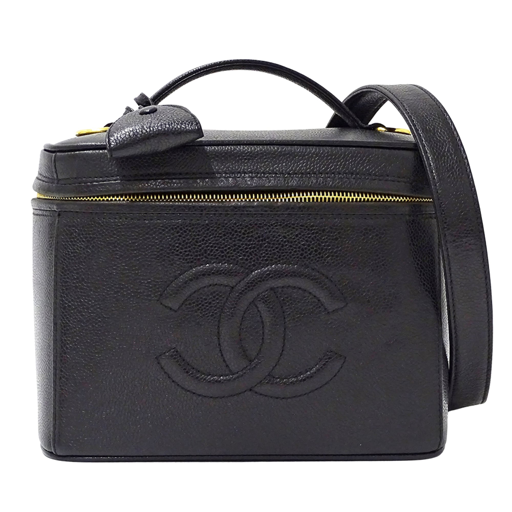 CHANEL Women’s Vanity Bag, Handbag/Shoulder 2-Way, Caviar Leather, Black with Gold Hardware