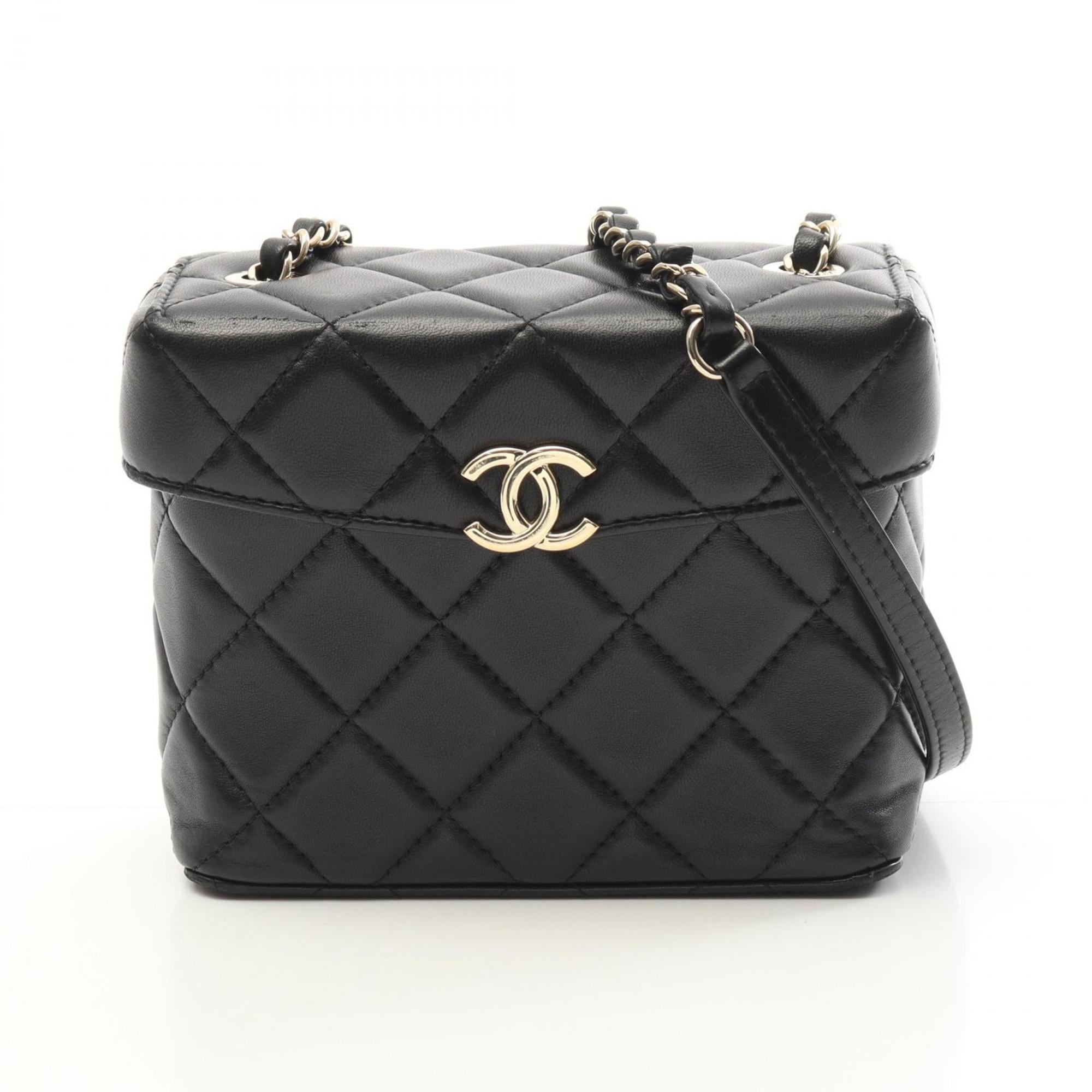CHANEL Matelasse Small Box Shoulder Bag in Lambskin Leather, Black, Women’s, AS2877