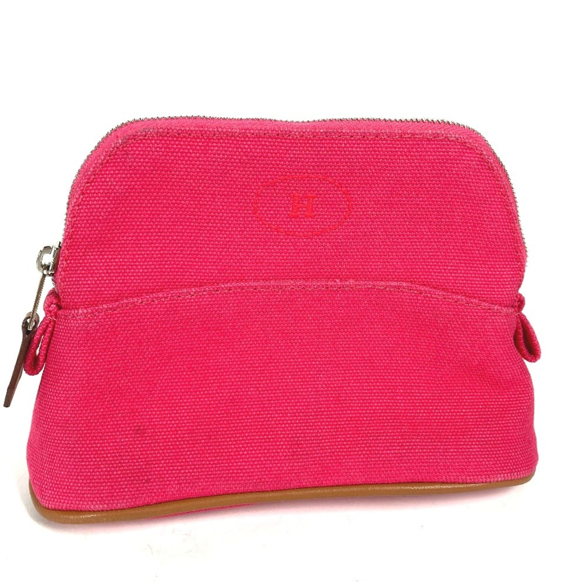 HERMES Bolide Mini Pouch 16, Makeup Pouch, Canvas, Women’s, Hibiscus Pink