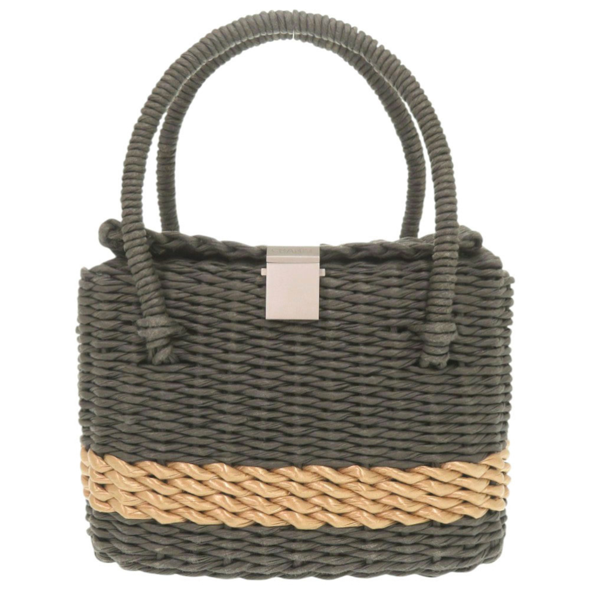 Chanel Straw Gray Basket Bag Handbag 1538 CHANEL