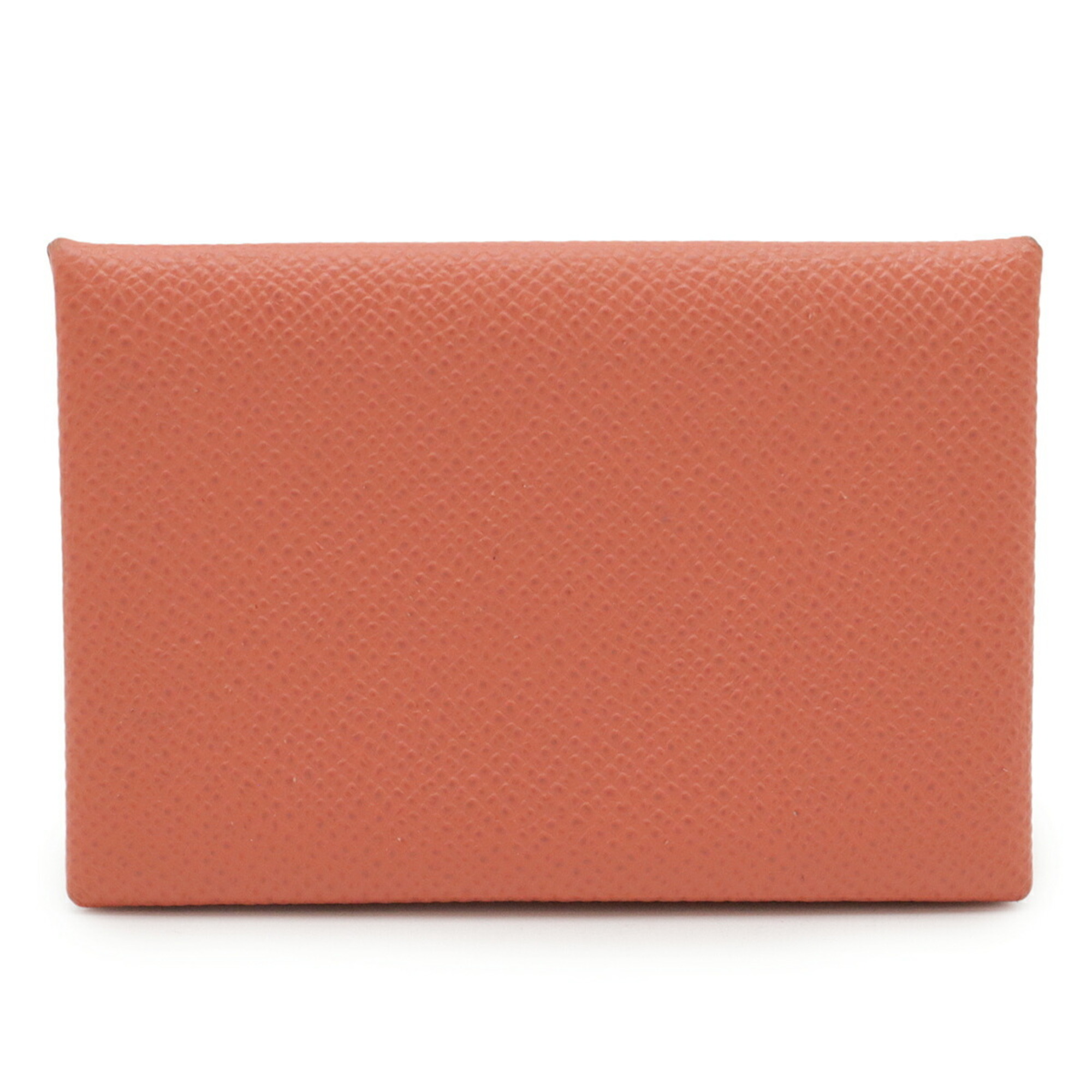 HERMES Calvi Card Case, Business Holder, Pass Epsom Leather, Flamingo, Salmon Pink, Q Stamp