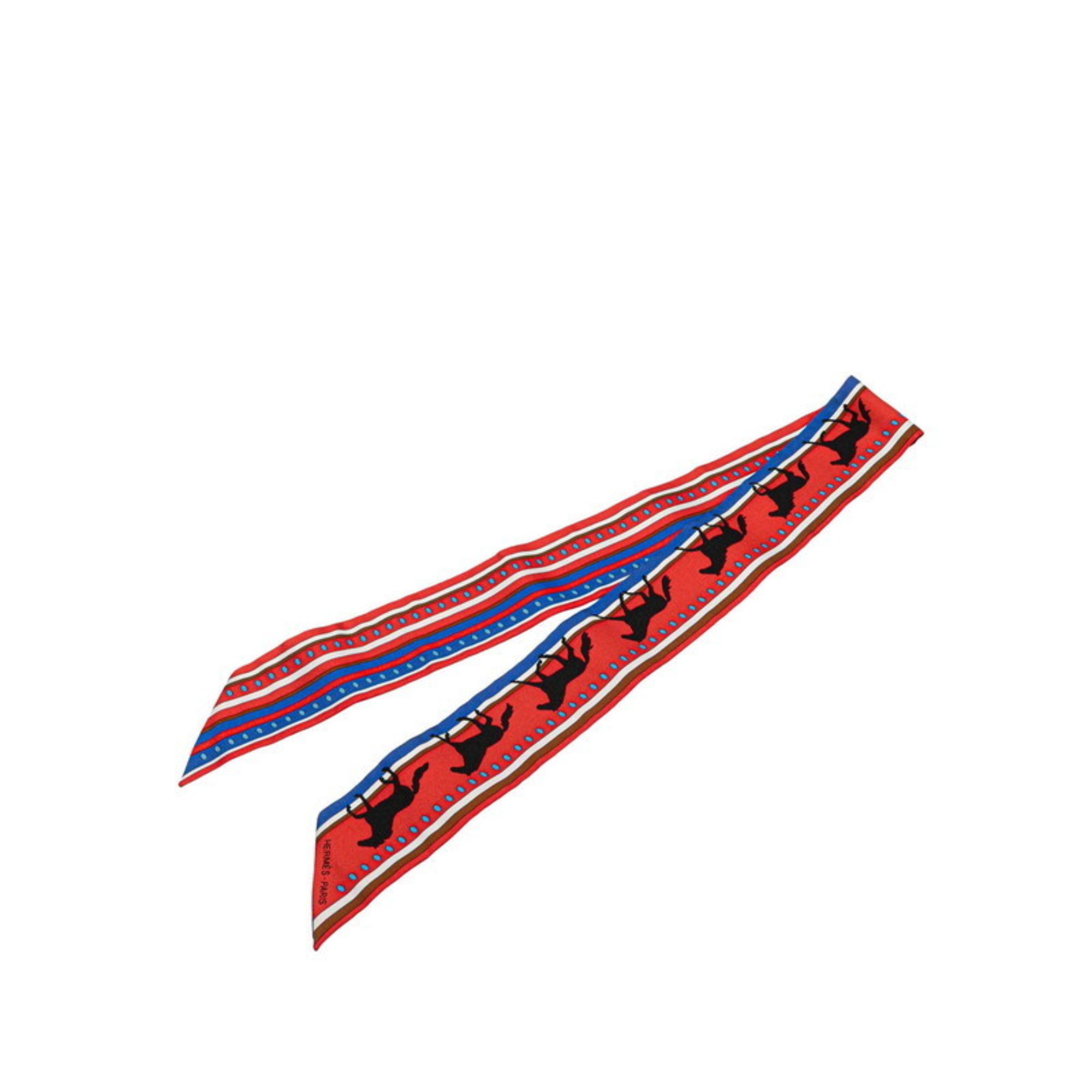 Hermes HermÃ¨s Twilly SEQUENCES Horse Motif Scarf, Red Multicolor Silk, Women’s