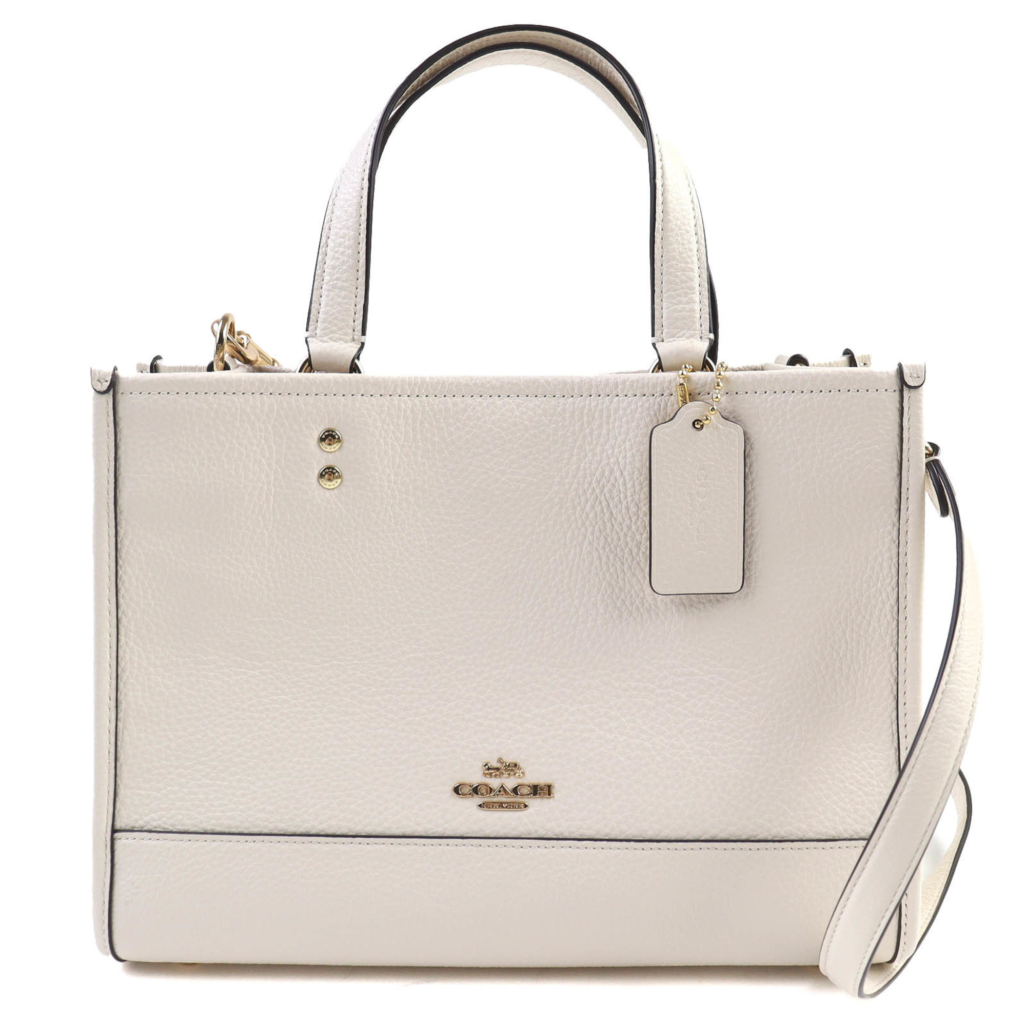COACH 24AW CO976 Logo Dempsey 2-Way Leather Tote Bag/Shoulder Bag in Chalk Ivory
